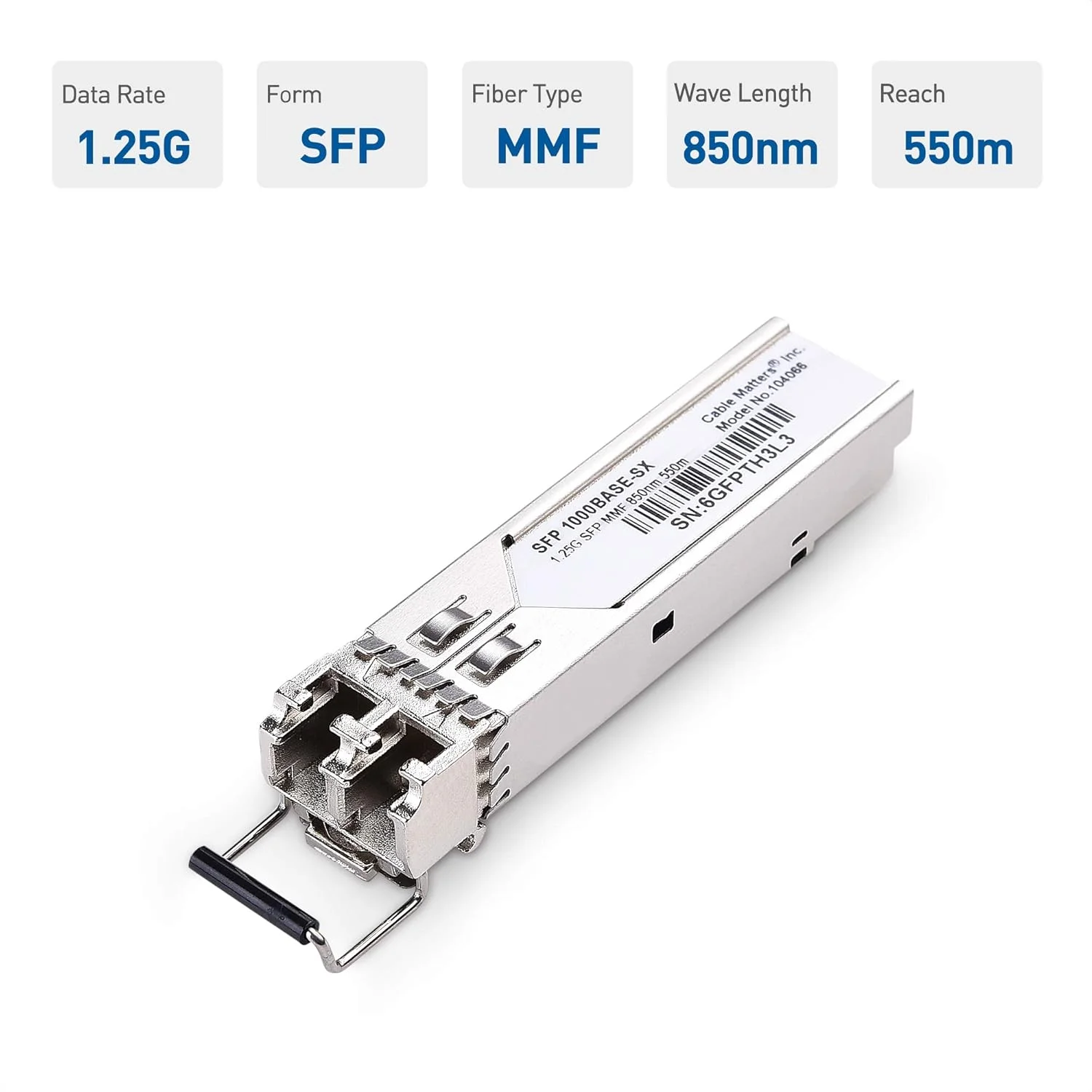 ماژول فرستنده و گیرنده فیبر نوری 1G چند حالته Cable Matters 2-Pack 1000BASE-SX SFP به LC برای تجهیزات سیسکو، یوبیکویتی، تی‌پی‌لینک، هواوی، میکروتیک، نت‌گیر و سوپرمیکرو