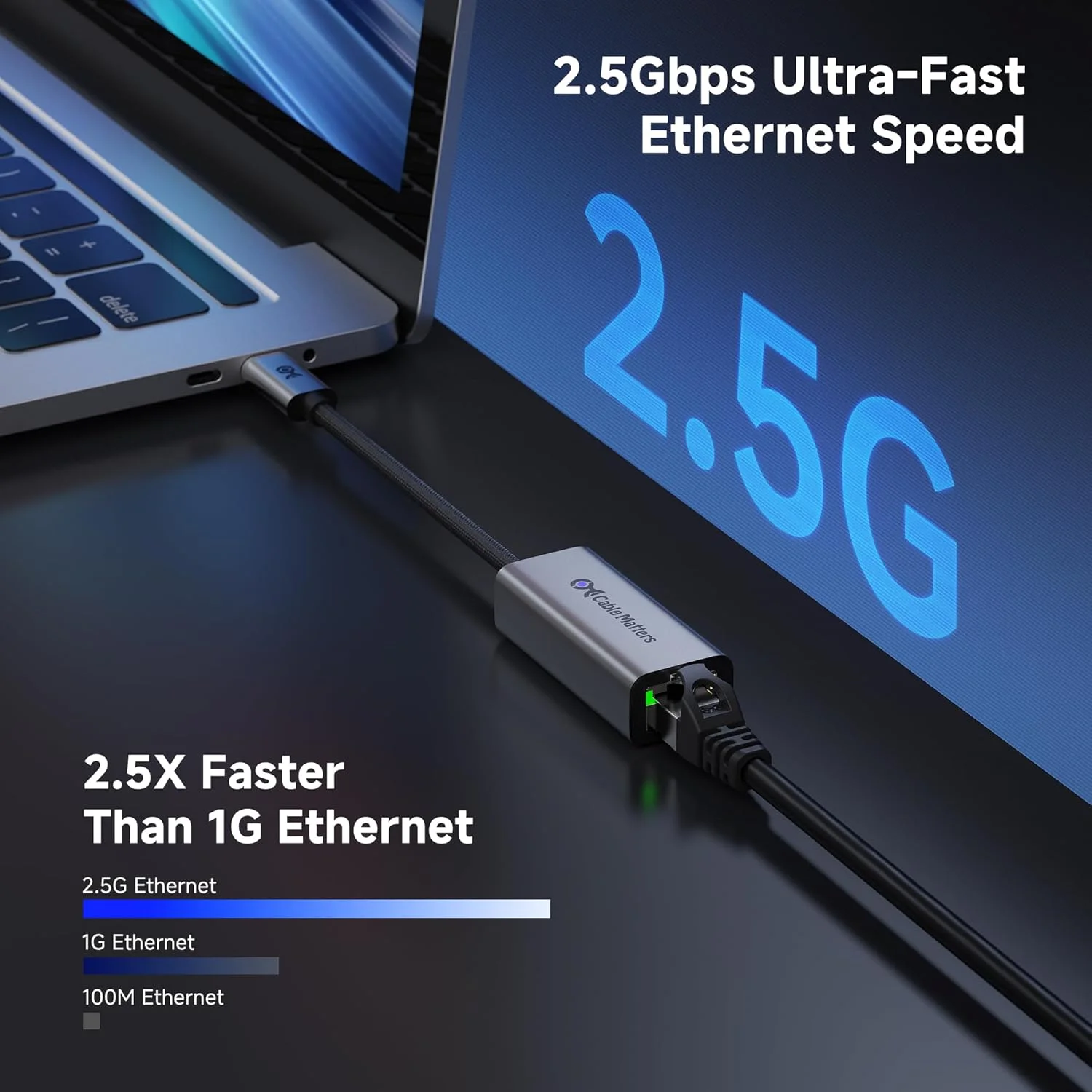 آداپتور USB C به اترنت 2.5 گیگابیتی Cable Matters، سرعت شبکه 2.5 گیگابیت، آداپتور USB C به اترنت سازگار با USB4، Thunderbolt 4/5، اتصال آسان برای مک بوک، لپ تاپ و دستگاه های USBC