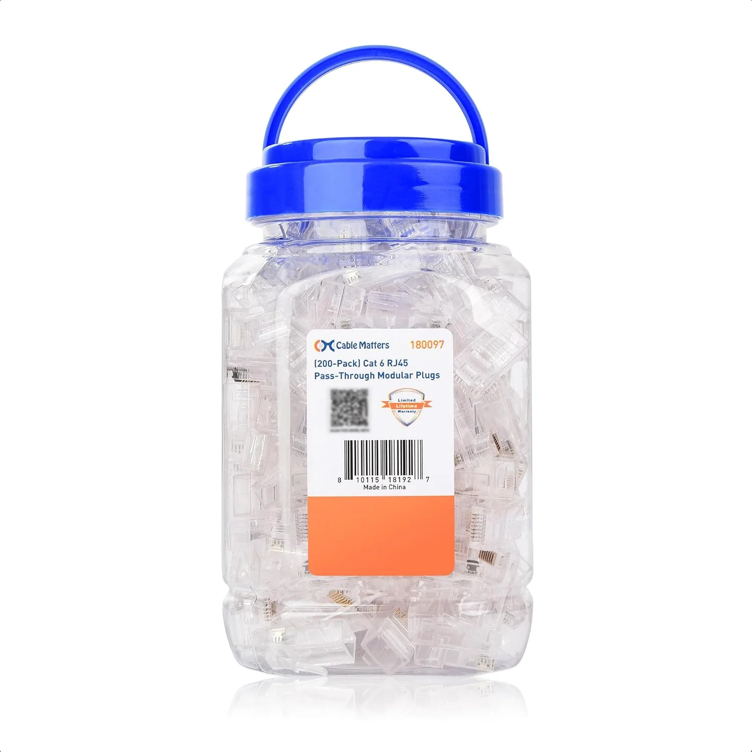 کابل مترز بسته 200 عددی کانکتورهای عبوری Cat 6 RJ45 (سرهای Cat 6 / کانکتور Cat6 / پلاگین های ماژولار RJ45 / پلاگین های اترنت / کانکتور شبکه) برای کابل اترنت UTP جامد یا رشته ای
