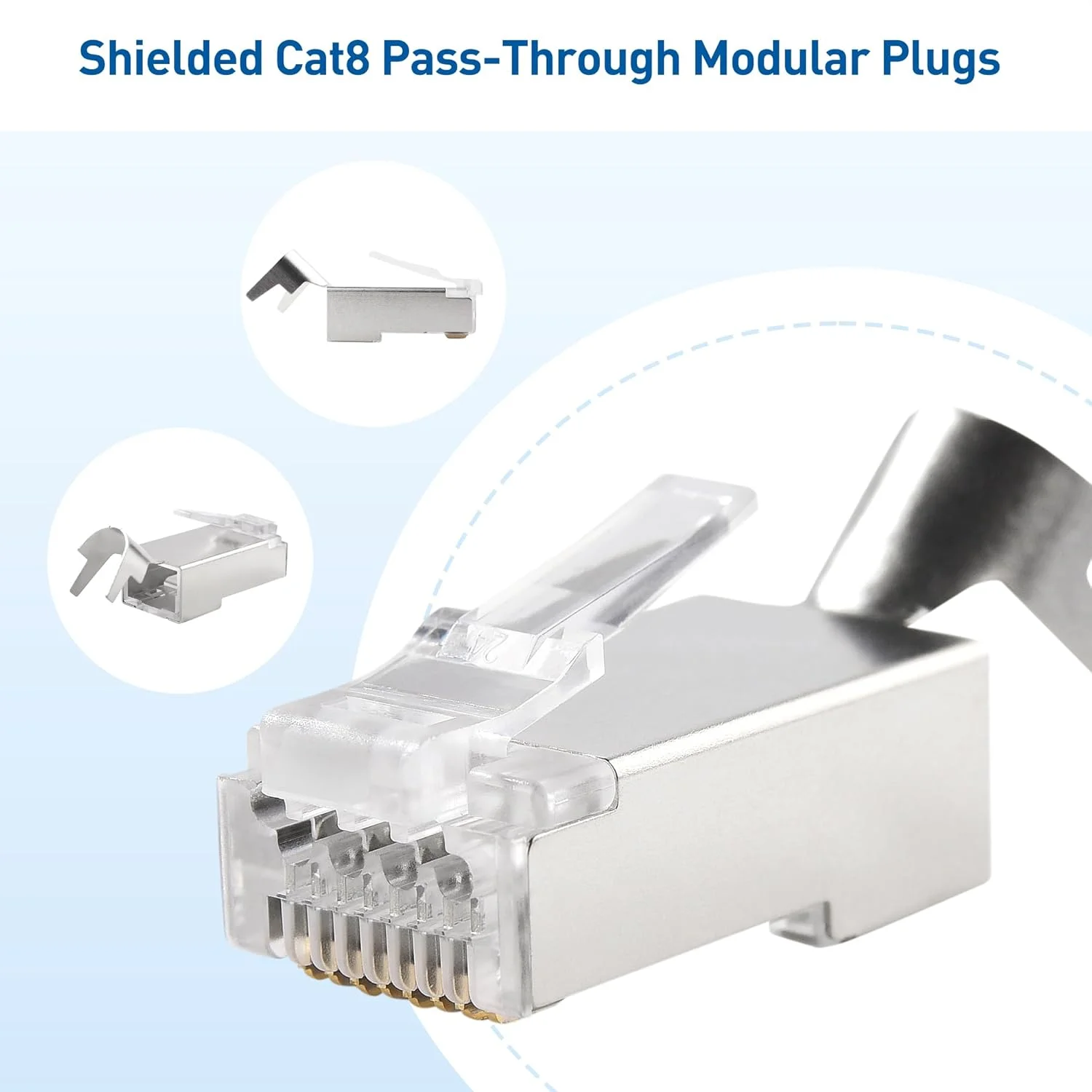 بسته 20 عددی کانکتور Cat8 RJ45 شیلددار عبوری Cable Matters با میله بار و روکش محافظ کابل، پلاگ های عبوری Cat 8 RJ45، سازگار با کابل 22AWG نیست بسته 20 عددی کانکتور Cat8 RJ45 شیلددار عبوری Cable Matters با میله بار و روکش محافظ کابل، پلاگ های عبوری Cat 8 RJ45، سازگار با کابل 22AWG نیست