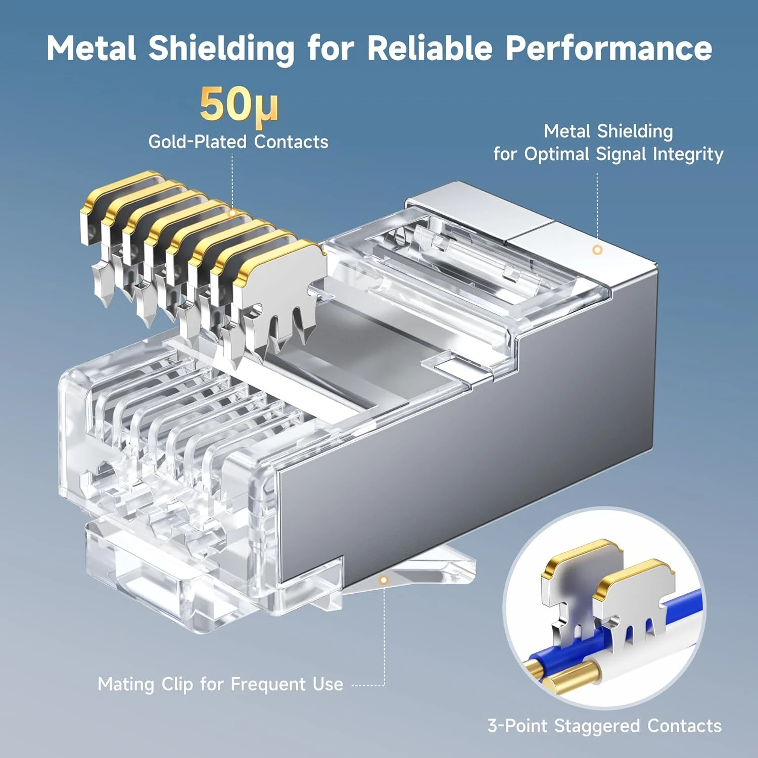 اتصالات RJ45 عبوری محافظ دار Cable Matters Cat 6A، بسته 100 عددی (اتصالات Cat 6A / کانکتور Cat6A / پلاگین های ماژولار RJ45 / پلاگین های اترنت / کانکتور شبکه) برای کابل اترنت S/FTP مفتولی یا رشته ای اتصالات RJ45 عبوری محافظ دار Cable Matters Cat 6A، بسته 100 عددی (اتصالات Cat 6A / کانکتور Cat6A / پلاگین های ماژولار RJ45 / پلاگین های اترنت / کانکتور شبکه) برای کابل اترنت S/FTP مفتولی یا رشته ای