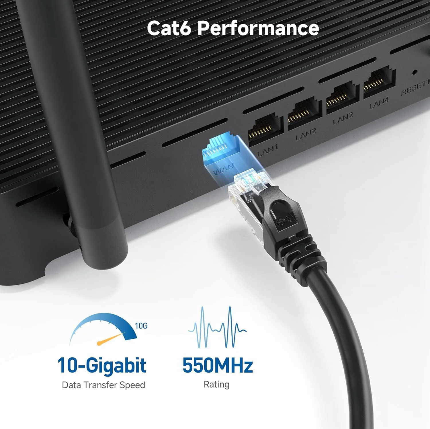 کابل شبکه Cat 6 کوتاه Cable Matters با سرعت 10 گیگابیت بر ثانیه، بدون گیر، طول 6 فوت، مشکی کابل شبکه Cat 6 کوتاه Cable Matters با سرعت 10 گیگابیت بر ثانیه، بدون گیر، طول 6 فوت، مشکی