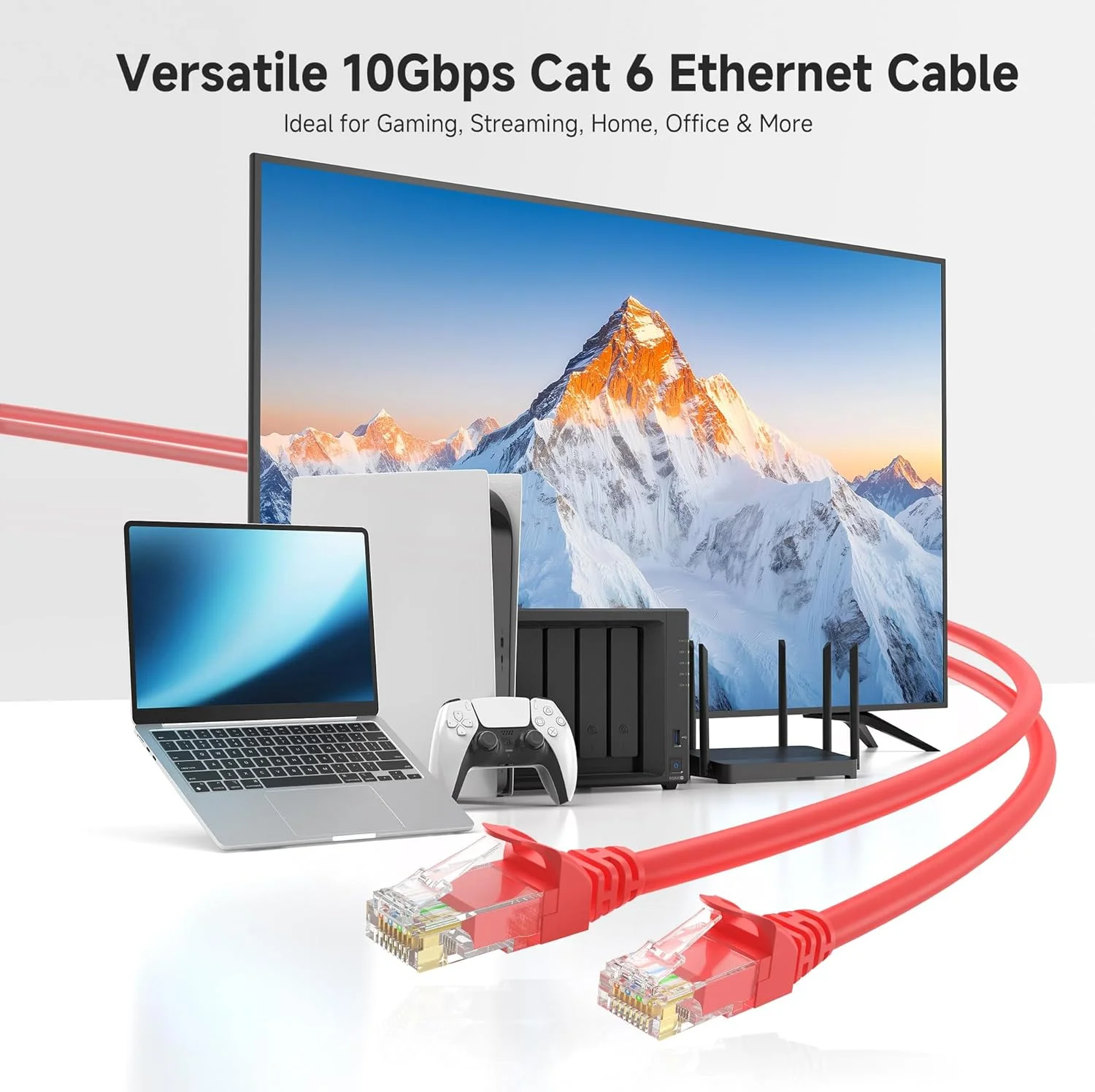 کابل شبکه Cat6 کوتاه بدون گیر Cable Matters با سرعت 10 گیگابیت بر ثانیه، بسته 5 عددی، طول 30 سانتی متر (کابل Cat 6، کابل Cat6، کابل اینترنت، کابل شبکه) - قرمز