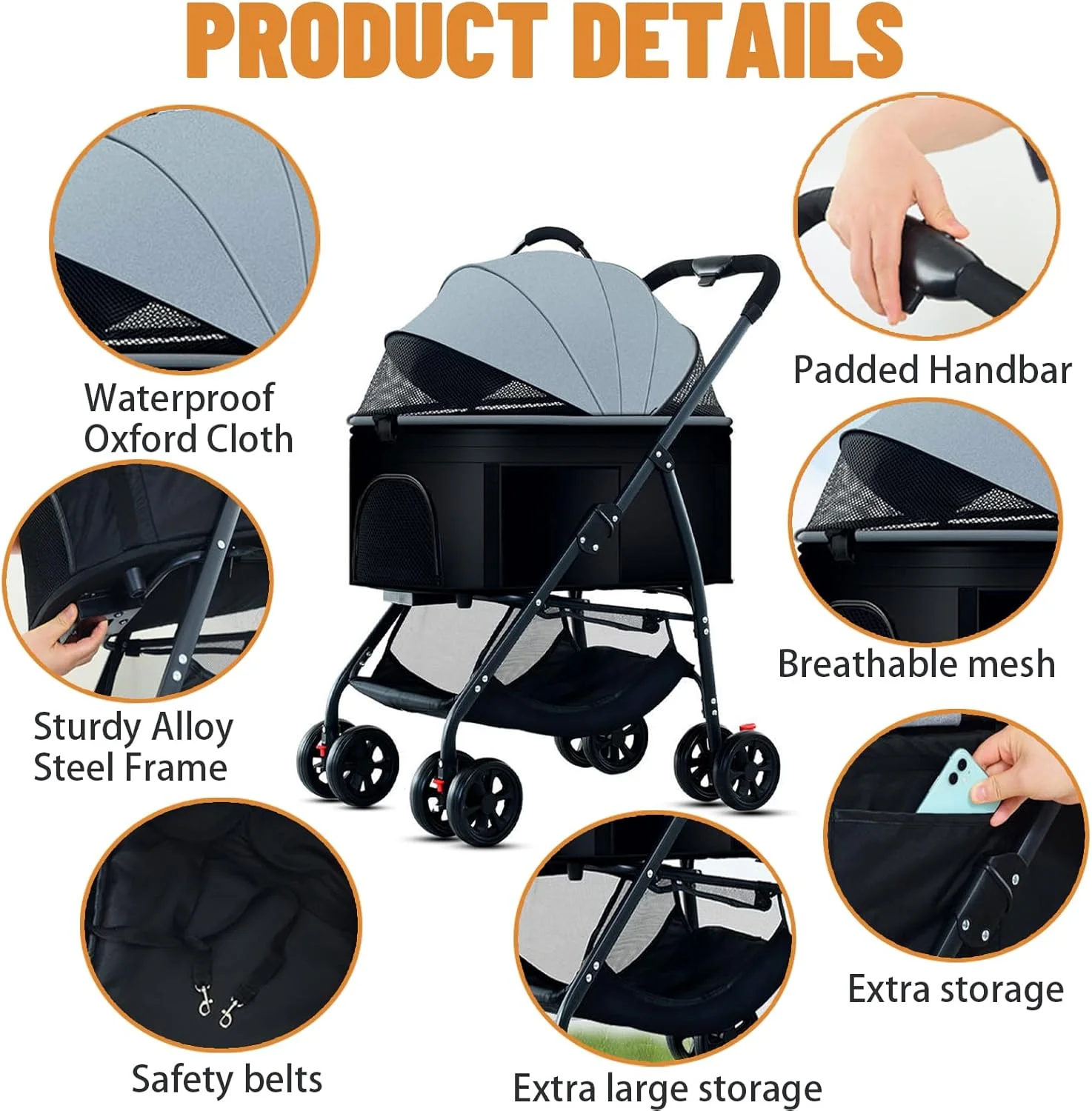 کالسکه سگ 3 در 1 ZHUOKECE، کالسکه تاشو سبک وزن سگ، کالسکه مسافرتی گربه تا 25 کیلوگرم، واگن مسافرتی سگ، واگن دونده حیوانات خانگی با سبد برای سگ های کوچک متوسط (خاکستری)