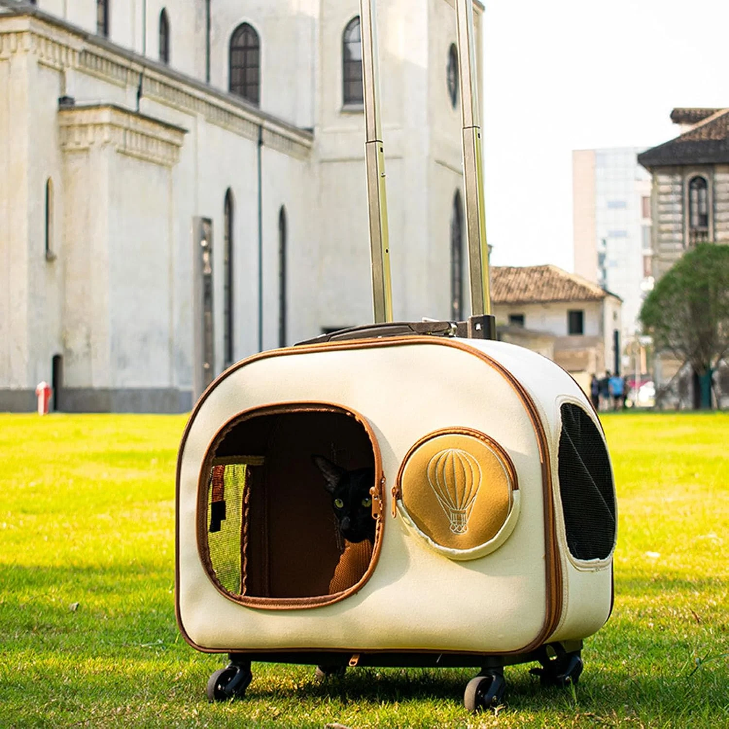 کیف حمل حیوانات خانگی چرخ دار زونات، کیف حمل غلتکی گربه، کیف نرم مسافرتی سگ و گربه با دسته تلسکوپی و بند شانه، باکس حمل سگ و گربه مسافرتی برای گربه بزرگ و سگ کوچک