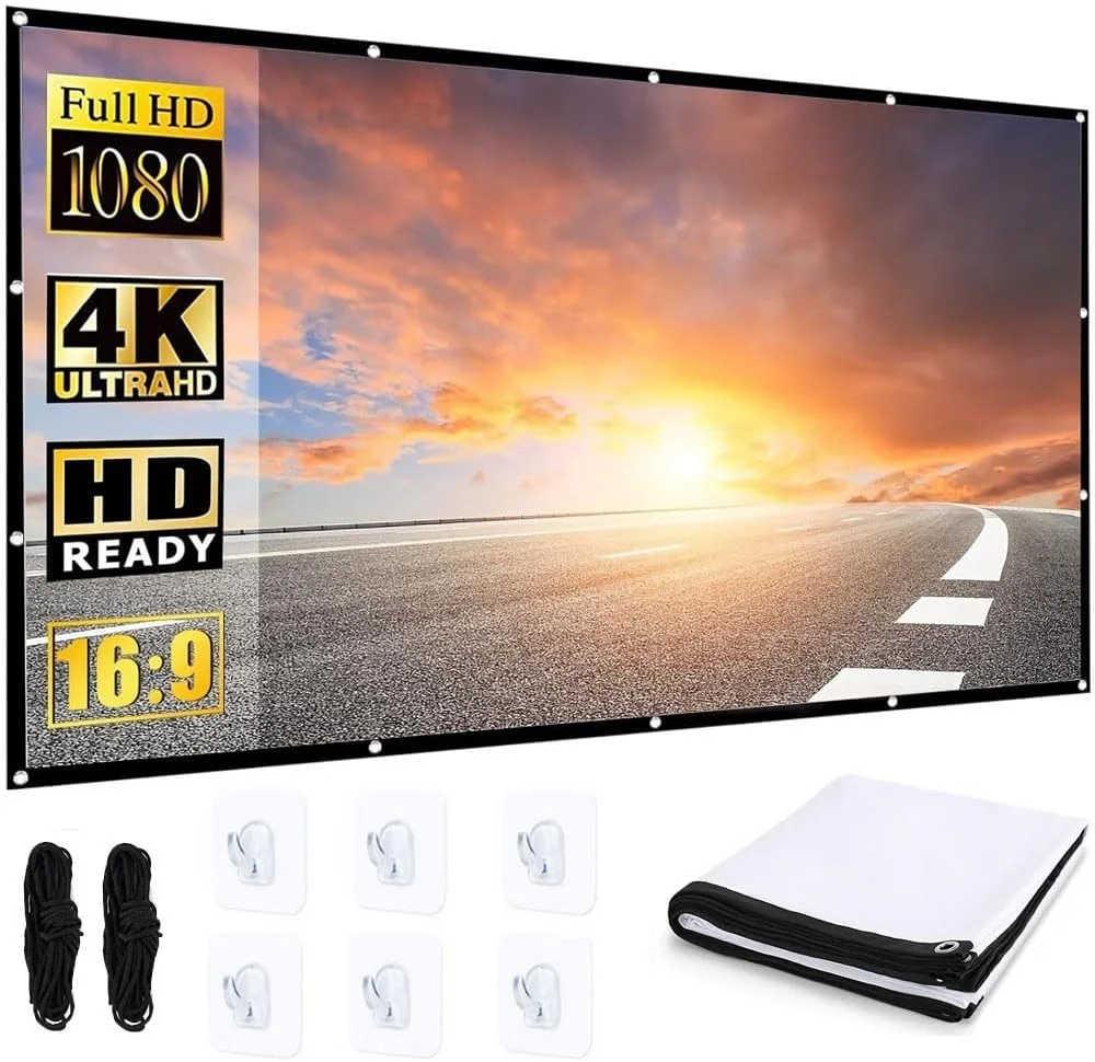 پرده نمایش پروژکتور خانگی AndThere، پرده نمایش قابل حمل 16:9، پرده نمایش فیلم های داخلی و خارجی، پرده پروژکتور تاشو HD، پرده نمایش ضد چروک (72 اینچ)
