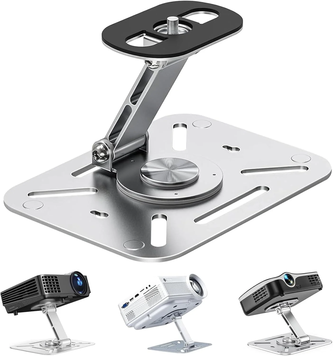 پایه پروژکتور ANBOO، با قابلیت چرخش 360 درجه و تنظیم ارتفاع، پایه پروژکتور با سر توپی دوتایی، تاشو و قابل حمل برای میز/دیوار، سازگار با اکثر پروژکتورها (نقره ای)