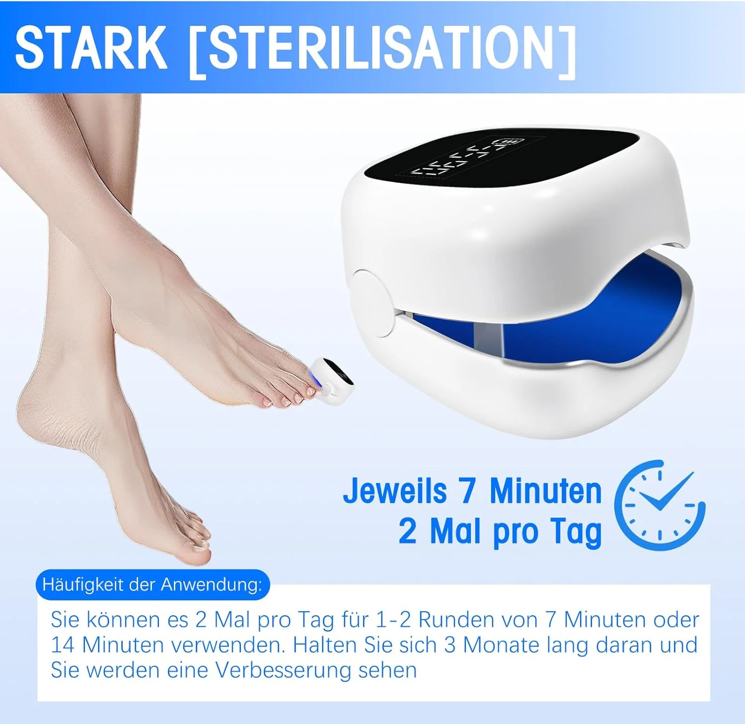 دستگاه لیزر قارچ ناخن، دستگاه درمان لیزری قارچ ناخن برای انگشتان دست و پا، بسیار موثر، 2 عدد نور مادون قرمز 910 نانومتری، 4 عدد نور آبی 470 نانومتری، حذف کامل ناخن