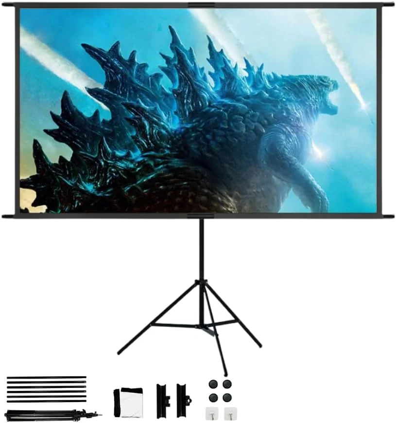 پرده نمایش پروژکتور آرانجلی، پرده نمایش داخلی و خارجی با پایه و کیف حمل، قابل حمل، تاشو، جمع شونده، ضد چروک 16:9 HD 4K برای سینمای خانگی و حیاط خلوت (84 اینچ)