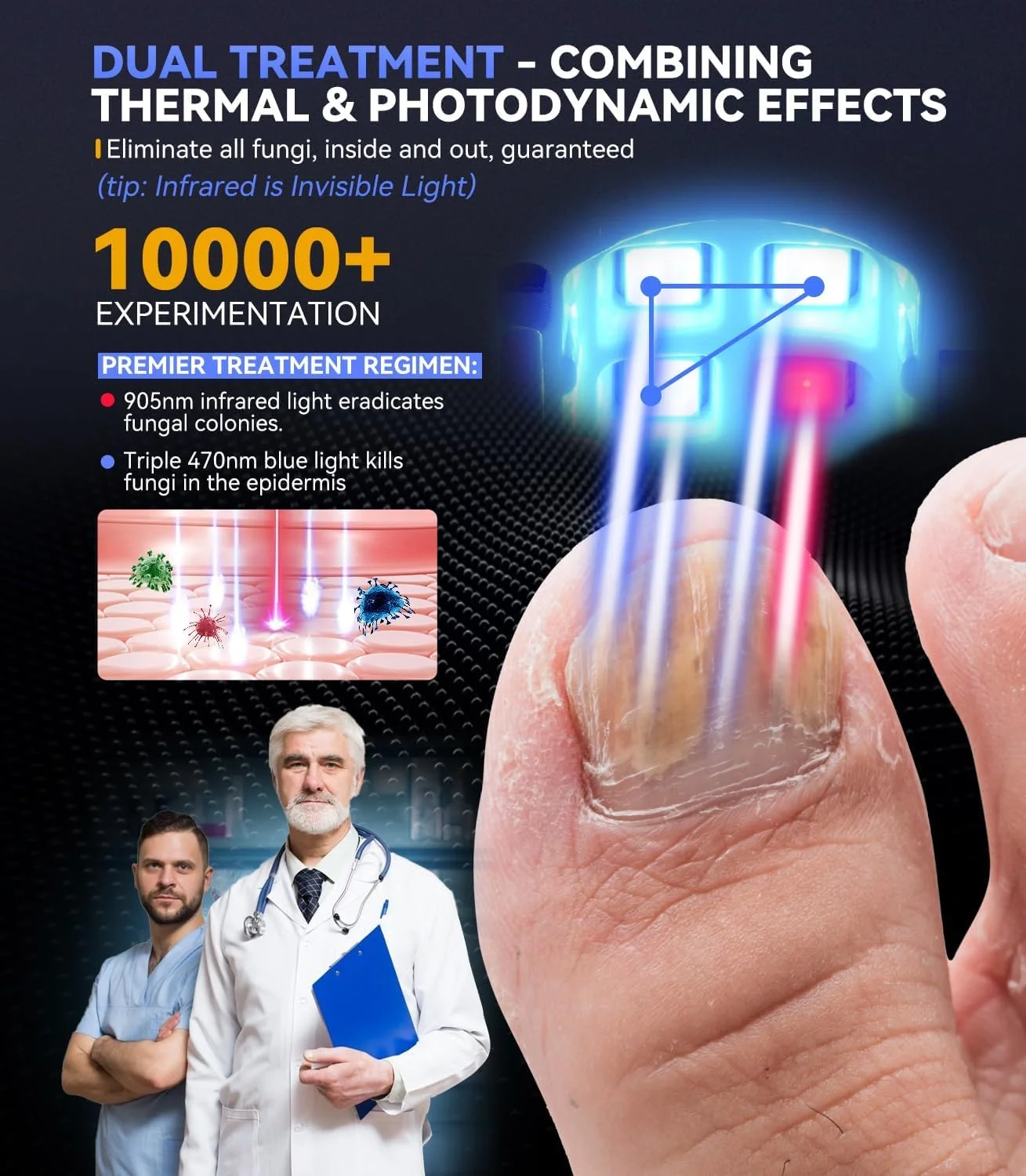 دستگاه درمان قارچ ناخن TERRIFI با قابلیت ارتقا، نمایشگر زمان و قابل شارژ، مناسب برای ناخن های پا و دست آسیب دیده، تغییر رنگ داده و ضخیم، نور مادون قرمز 950 نانومتر و نور آبی 500 نانومتر دستگاه درمان قارچ ناخن TERRIFI با قابلیت ارتقا، نمایشگر زمان و قابل شارژ، مناسب برای ناخن های پا و دست آسیب دیده، تغییر رنگ داده و ضخیم، نور مادون قرمز 950 نانومتر و نور آبی 500 نانومتر