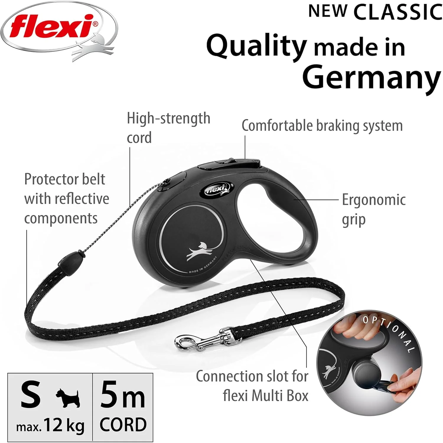 طناب جمع شونده فلکسی مدل New Classic با طول 5 متر، مشکی، سایز کوچک