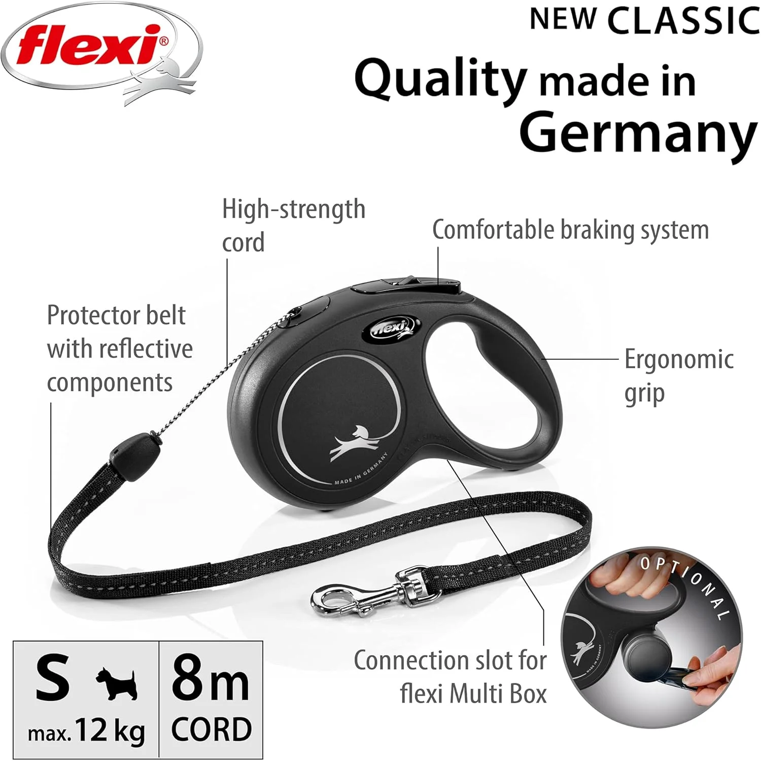 بند قلاده فلکسی مدل New Classic Cord با طول 8 متر، مشکی، سایز کوچک بند قلاده فلکسی مدل New Classic Cord با طول 8 متر، مشکی، سایز کوچک