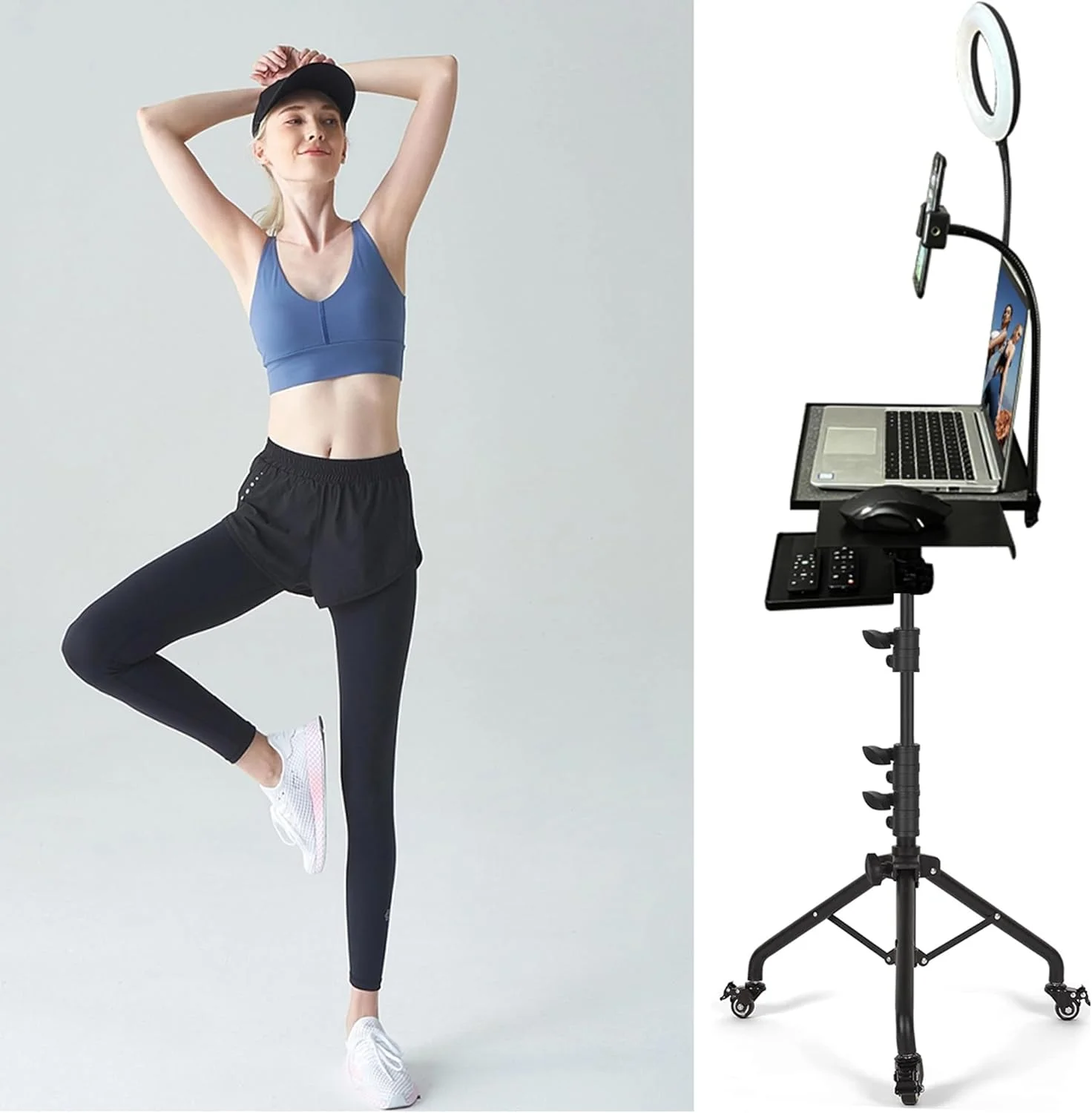 پایه سه پایه پروژکتور Asltoy با چرخ، پایه سه پایه لپ تاپ با ارتفاع قابل تنظیم به همراه کیف حمل چراغ حلقه ای LED، 2 قفسه، سینی ماوس و نگهدارنده تلفن، پایه نت موسیقی پروژکتور، پایه ایستاده قابل حمل لپ تاپ پایه سه پایه پروژکتور Asltoy با چرخ، پایه سه پایه لپ تاپ با ارتفاع قابل تنظیم به همراه کیف حمل چراغ حلقه ای LED، 2 قفسه، سینی ماوس و نگهدارنده تلفن، پایه نت موسیقی پروژکتور، پایه ایستاده قابل حمل لپ تاپ