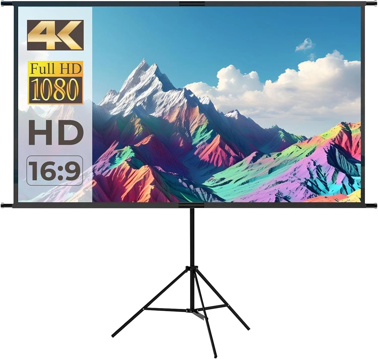 پرده نمایش پروژکتور Beauenty، 60 اینچ تاشو با بهره 2.4 و نسبت تصویر 16:9، مناسب برای پروژکتورهای 4K، ضد چروک، سبک وزن، قابل حمل (پایه - 60 اینچ)