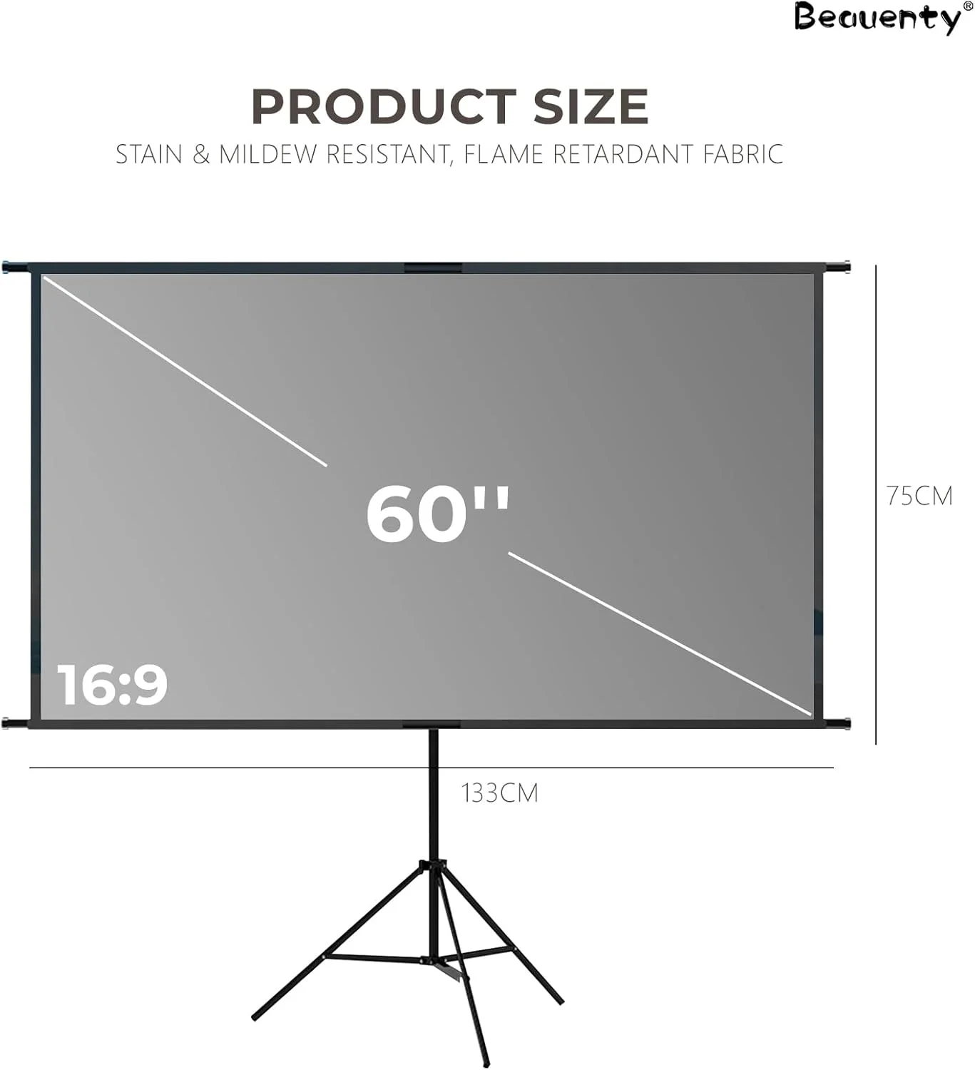 پرده نمایش پروژکتور Beauenty، 60 اینچ تاشو با بهره 2.4 و نسبت تصویر 16:9، مناسب برای پروژکتورهای 4K، ضد چروک، سبک وزن، قابل حمل (پایه - 60 اینچ) پرده نمایش پروژکتور Beauenty، 60 اینچ تاشو با بهره 2.4 و نسبت تصویر 16:9، مناسب برای پروژکتورهای 4K، ضد چروک، سبک وزن، قابل حمل (پایه - 60 اینچ)