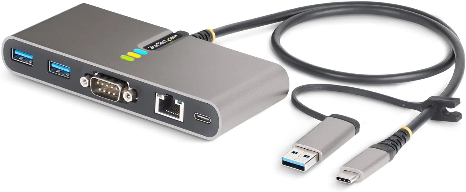 هاب 2 پورت USB-C استار تک با اترنت گیگابیتی و سریال RS232 FTDI، دانگل USB-C به USB-A متصل، عبور جریان برق 100 واتی PD، 2 پورت USB-A 5Gbps هاب 2 پورت USB-C استار تک با اترنت گیگابیتی و سریال RS232 FTDI، دانگل USB-C به USB-A متصل، عبور جریان برق 100 واتی PD، 2 پورت USB-A 5Gbps