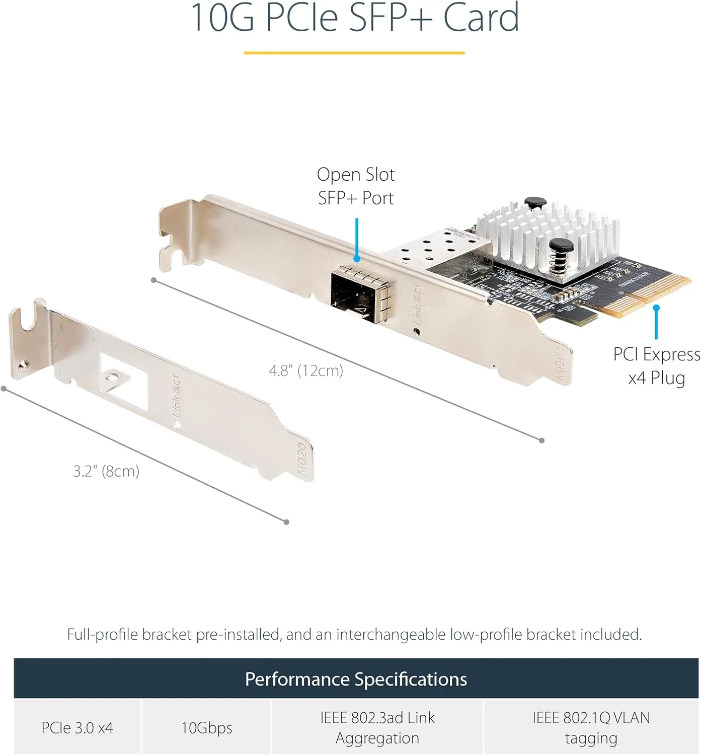 کارت شبکه فیبر نوری 10G PCIe SFP+ استار تک - آداپتور شبکه تک پورت SFP+ - SFP+ باز برای ماژول های سازگار با MSA / کابل های اتصال مستقیم - کارت شبکه PCI Express SFP+ ده گیگابیتی (PEX10GSFP)