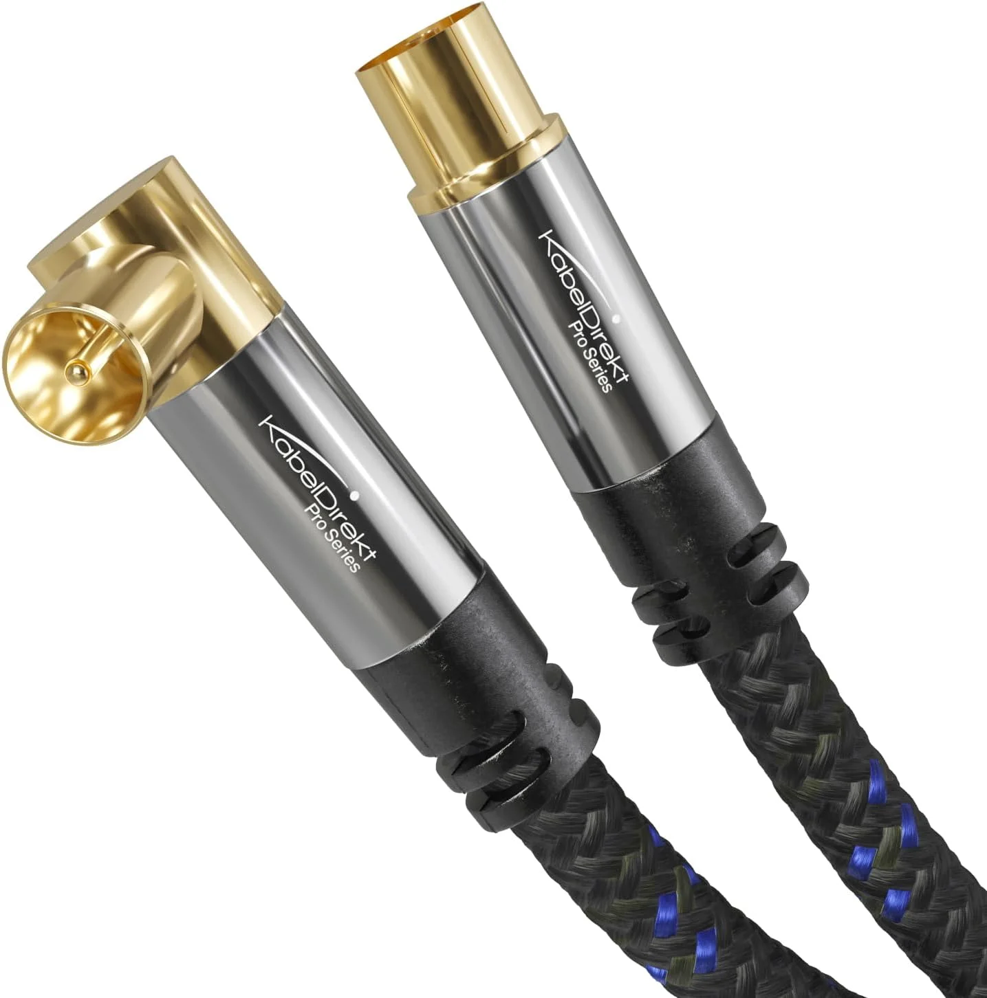 کابل آنتن 4K با روکش نایلونی بافته شده، کابل تلویزیون با کانکتور مستقیم/زاویه دار 90 درجه - 15 متر - پلاگ های فلزی مقاوم در برابر شکست برای تلویزیون دیجیتال و آنالوگ (مادگی مستقیم به نری زاویه دار برای DVB-C، DVB-T، DVB-S) - CableDirect