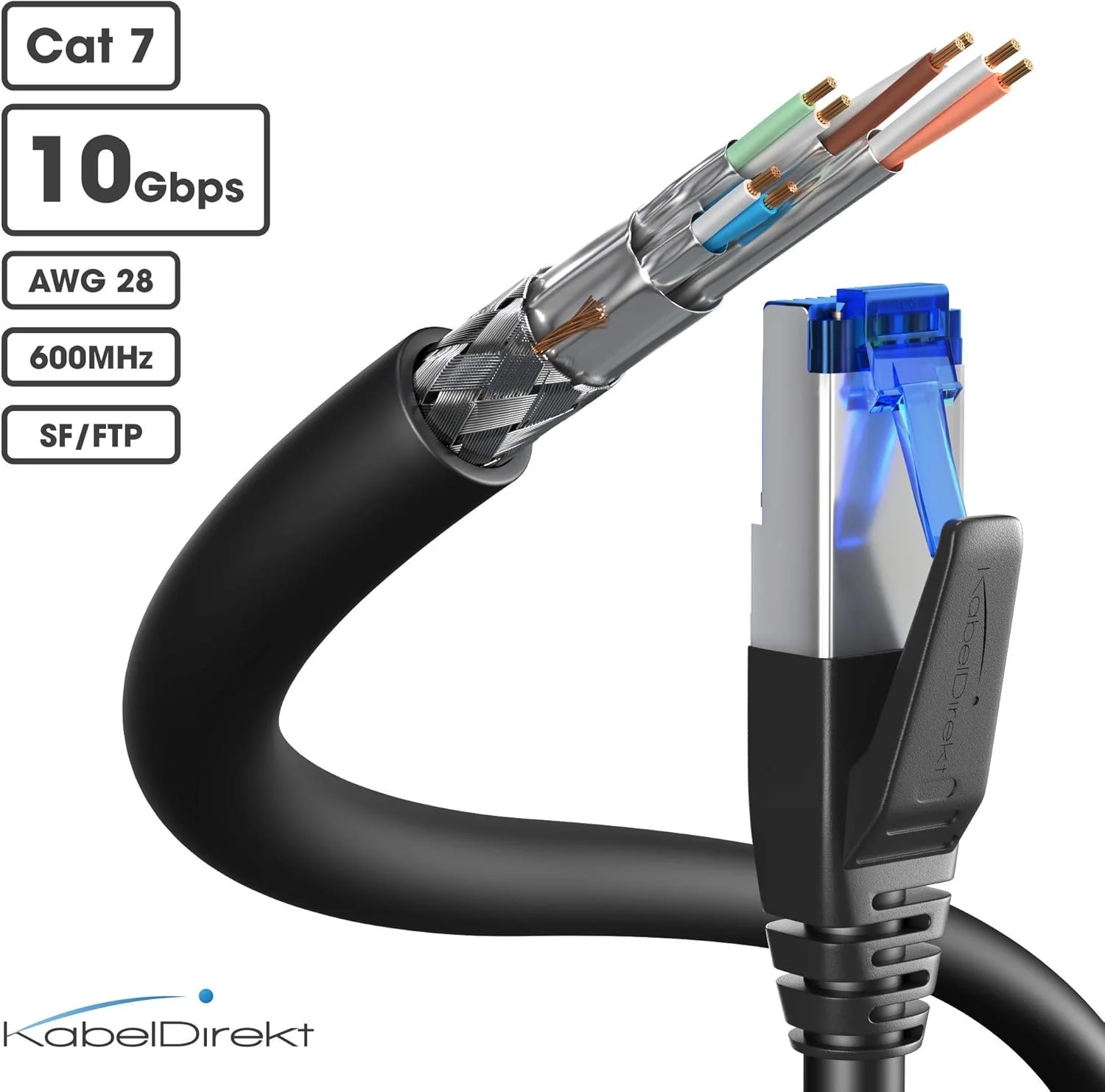 کابل شبکه KabelDirekt – Cat 7 – طول 1 متر – کابل LAN 10 گیگابیتی و کابل اترنت – موجود در اندازه‌های 0.25 تا 30 متر (مناسب برای شبکه‌های پرسرعت، کامپیوتر، بازی، سوییچ، روتر و مودم، RJ45 – مشکی)