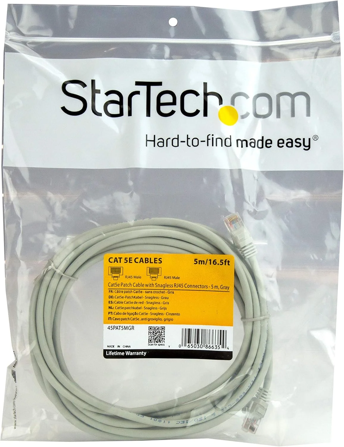 کابل شبکه پچ کورد 5 متری Cat5e RJ45 UTP بدون گیر StarTech.com - کابل پچ 5 متری - کابل پچ اترنت - کابل RJ45 نر به نر Cat 5e - خاکستری (45PAT5MGR) کابل شبکه پچ کورد 5 متری Cat5e RJ45 UTP بدون گیر StarTech.com - کابل پچ 5 متری - کابل پچ اترنت - کابل RJ45 نر به نر Cat 5e - خاکستری (45PAT5MGR)