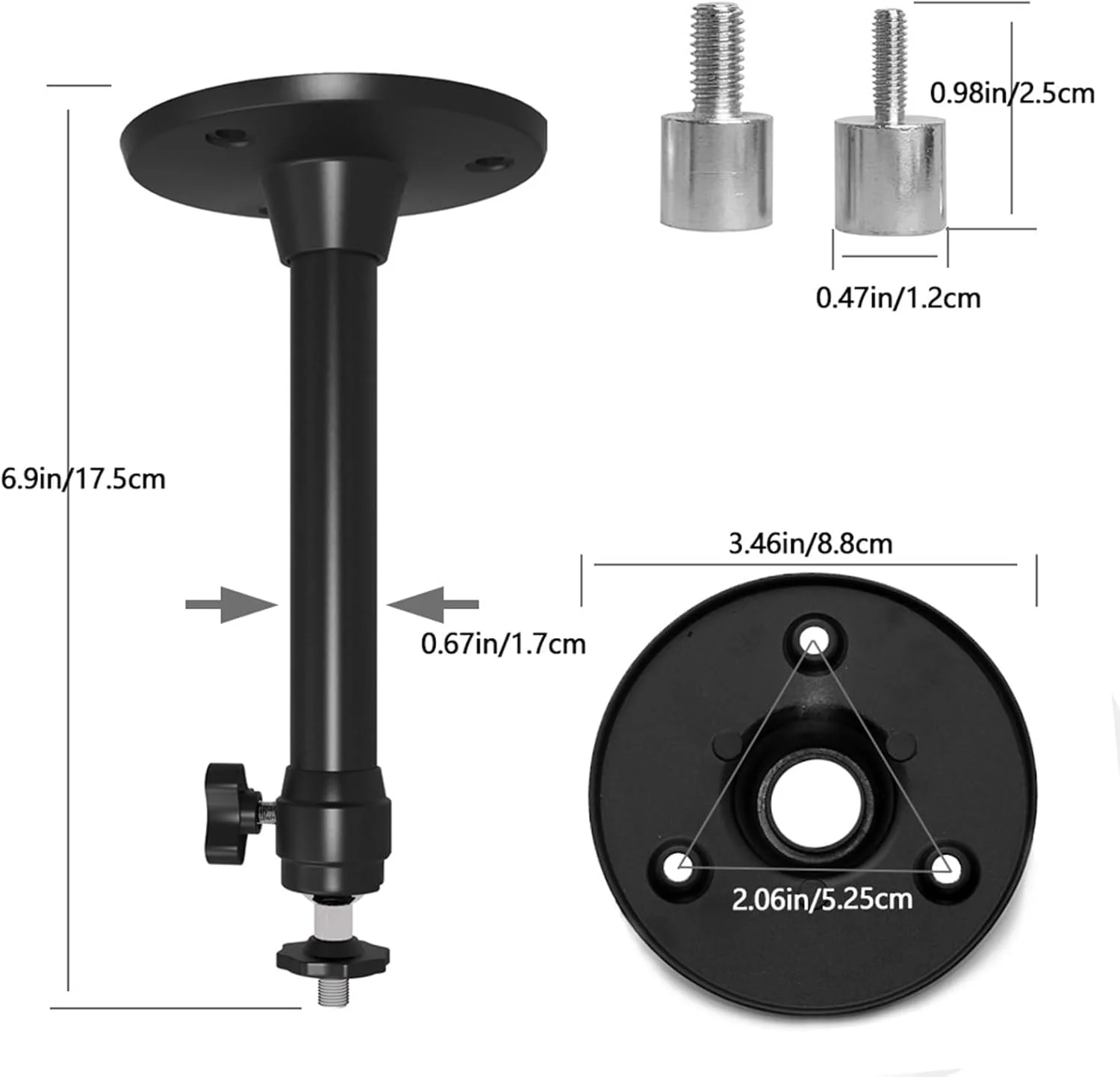پایه نگهدارنده پروژکتور سقفی و دیواری بوکلا، قابل تنظیم، با قابلیت چرخش 360 درجه و سه سایز مختلف، 175 میلی متر، مشکی
