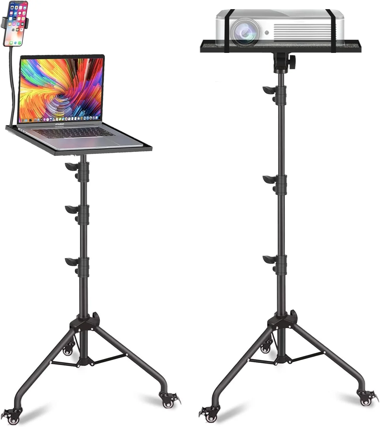 پایه سه پایه پروژکتور Biubiu، سه پایه لپ تاپ چرخ دار، ارتفاع قابل تنظیم از 60 سانتی متر تا 160 سانتی متر، پایه ایستاده پروژکتور و لپ تاپ با نگهدارنده تلفن گردن غازی برای تجهیزات اداری، خانگی، استیج، استودیو و دی جی پایه سه پایه پروژکتور Biubiu، سه پایه لپ تاپ چرخ دار، ارتفاع قابل تنظیم از 60 سانتی متر تا 160 سانتی متر، پایه ایستاده پروژکتور و لپ تاپ با نگهدارنده تلفن گردن غازی برای تجهیزات اداری، خانگی، استیج، استودیو و دی جی