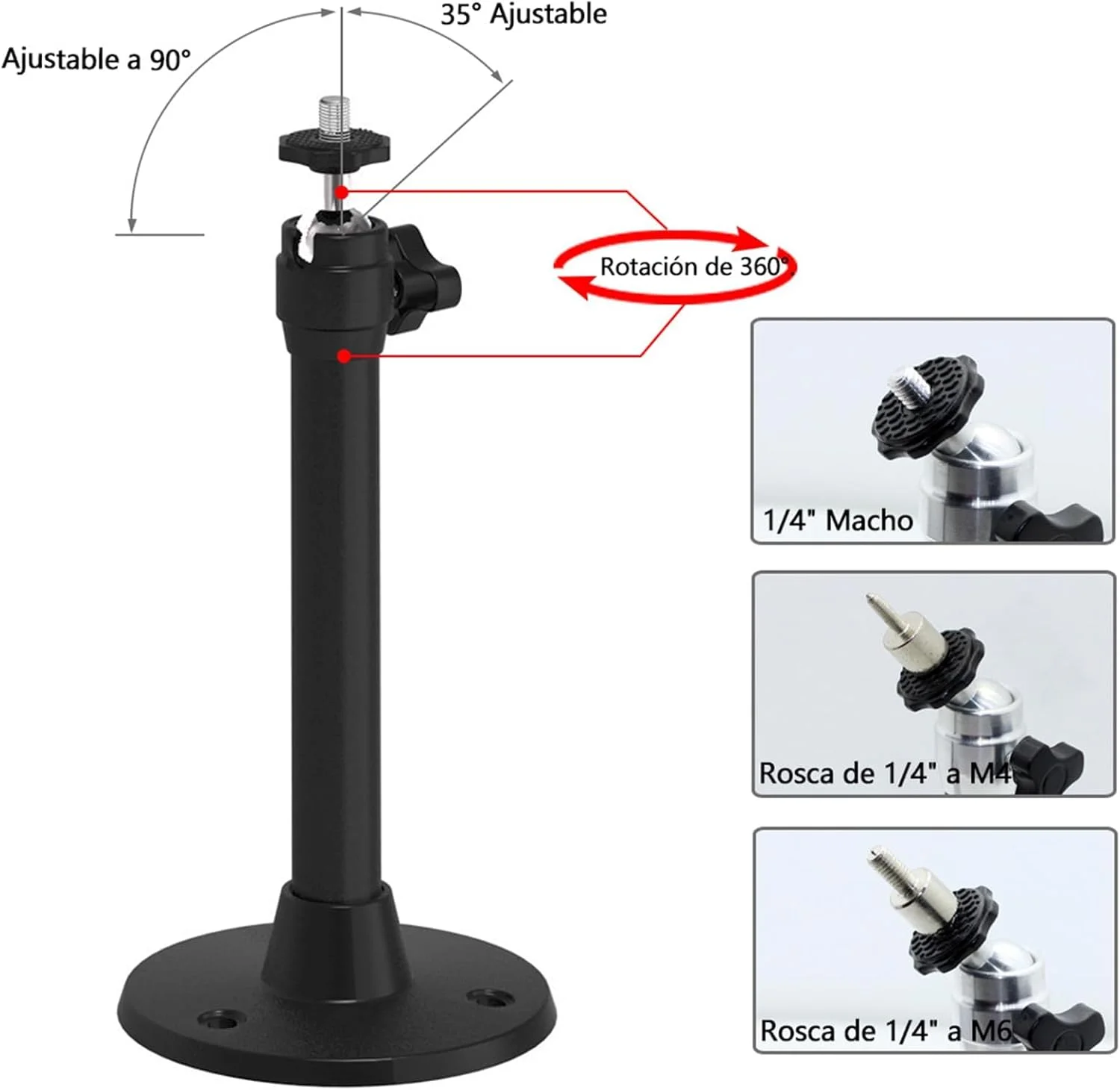 پایه نگهدارنده پروژکتور سقفی و دیواری بوکلا، قابل تنظیم، با قابلیت چرخش 360 درجه و سه سایز مختلف، 175 میلی متر، مشکی