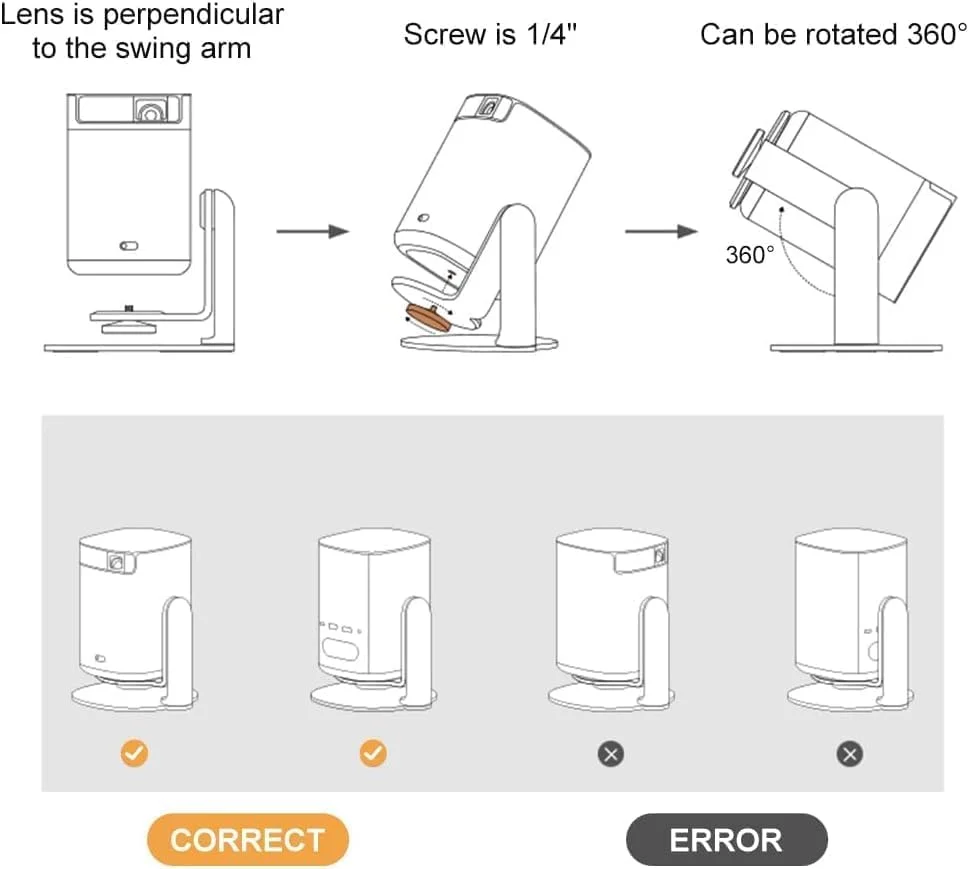 پایه رومیزی مینی پروژکتور Bukela با قابلیت تنظیم 180 درجه، پیچ 1/4 اینچی، واشر سیلیکونی و چرخش 360 درجه برای Nebula Xgimi Benq Epson