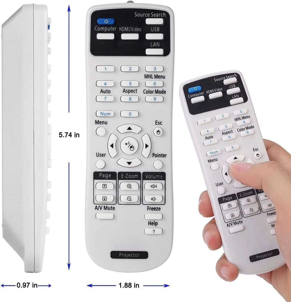 ریموت کنترل پروژکتور یونیورسال BURAQ مدل 2181788 1613717 1648806 1547200 برای سری پروژکتورهای Epson PowerLite، Home Cinema، BrightLink، Home Pro، یک ریموت کنترل جایگزین برای همه