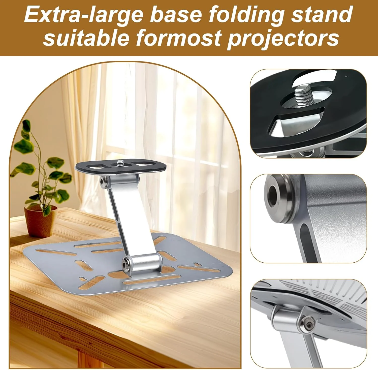 پایه پروژکتور BUERPINKING با رابط پیچی، نگهدارنده پروژکتور، پایه سقفی پروژکتور با چرخش 180 درجه، سه پایه کوچک رومیزی قابل استفاده (نقره ای)
