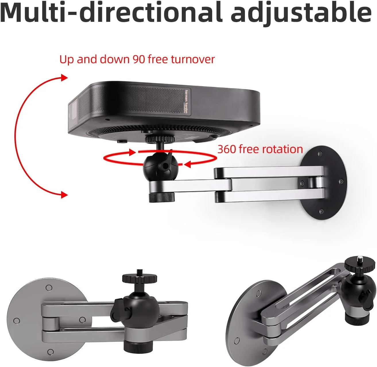 پایه دیواری تاشو پروژکتور Blanou، آلیاژ آلومینیوم، قابل تنظیم، آویز پروژکتور، پایه پروژکتور جهانی با چرخش 360 درجه