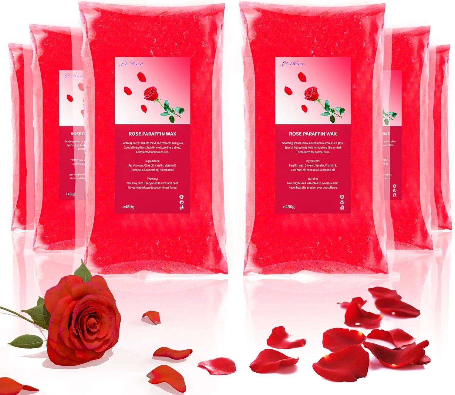 YAOBLUESEA بسته 6 عددی موم پارافین، 2700 گرم بلوک های موم پارافین صورتی برای حمام پارافین دست و پا، تسکین دهنده خستگی عضلات، مرطوب کننده و مغذی