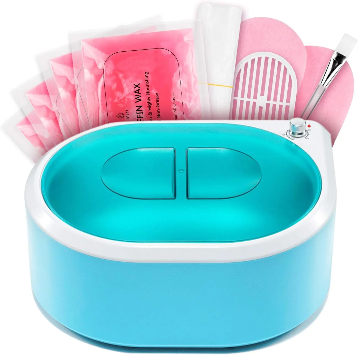 حمام پارافین YAOBLUESEA، موم پارافین به همراه 4 عدد 200 گرمی پارافین + 1 عدد دستکش + 1 عدد برس + 1 عدد شبکه عایق حرارتی + 50 عدد کیسه یکبار مصرف