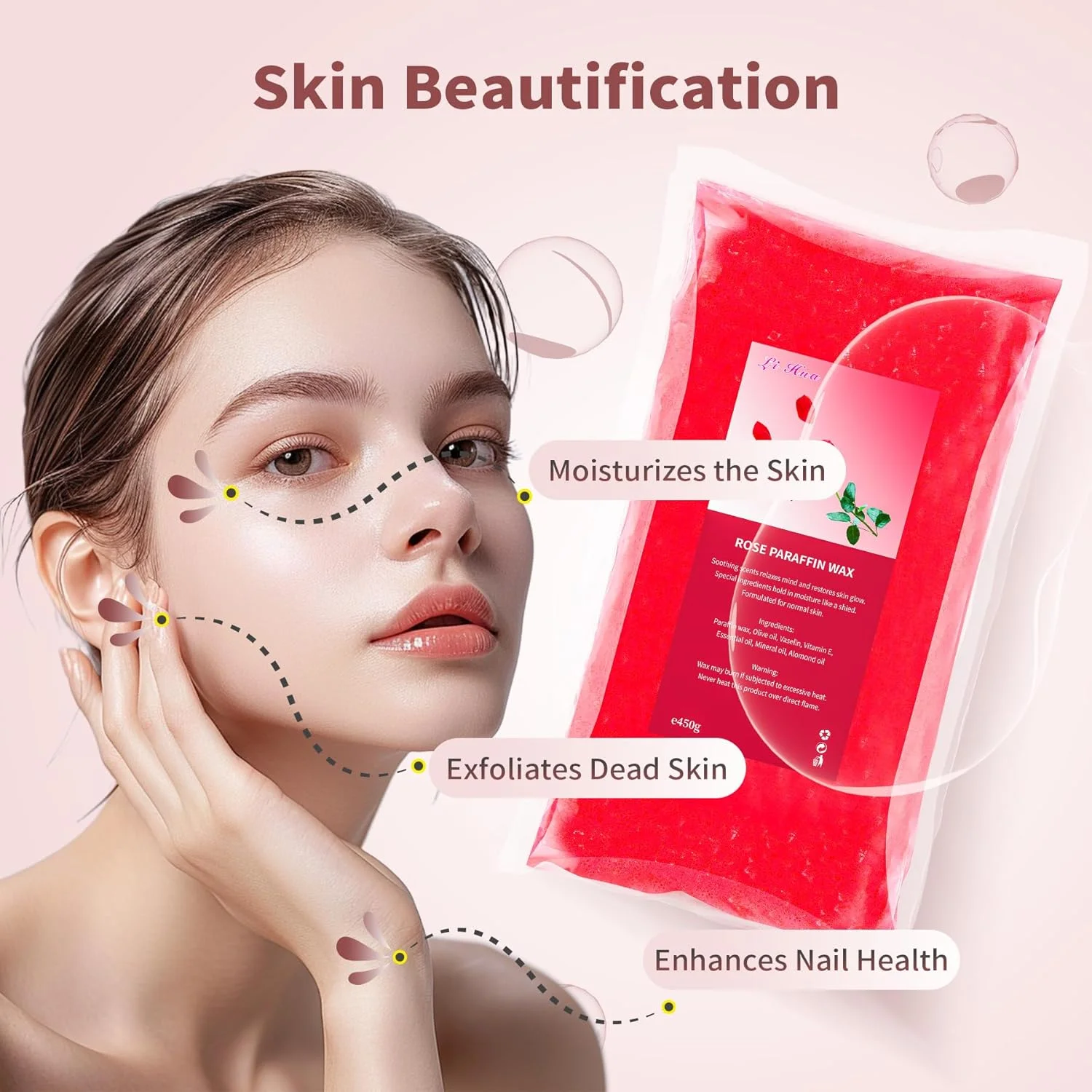 YAOBLUESEA بسته 6 عددی موم پارافین، 2700 گرم بلوک های موم پارافین صورتی برای حمام پارافین دست و پا، تسکین دهنده خستگی عضلات، مرطوب کننده و مغذی