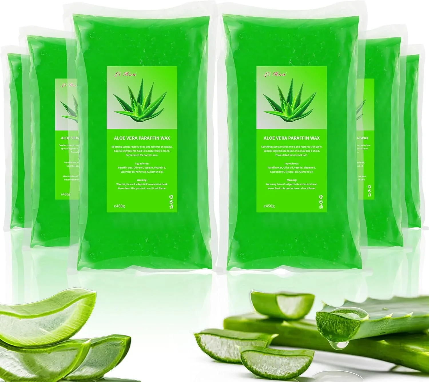 YAOBLUESEA بسته 6 عددی پارافین وکس، 2700 گرم وکس پارافین آلوئه ورا برای حمام پارافین دست و پا، تسکین دهنده خستگی عضلات، مرطوب کننده و مغذی