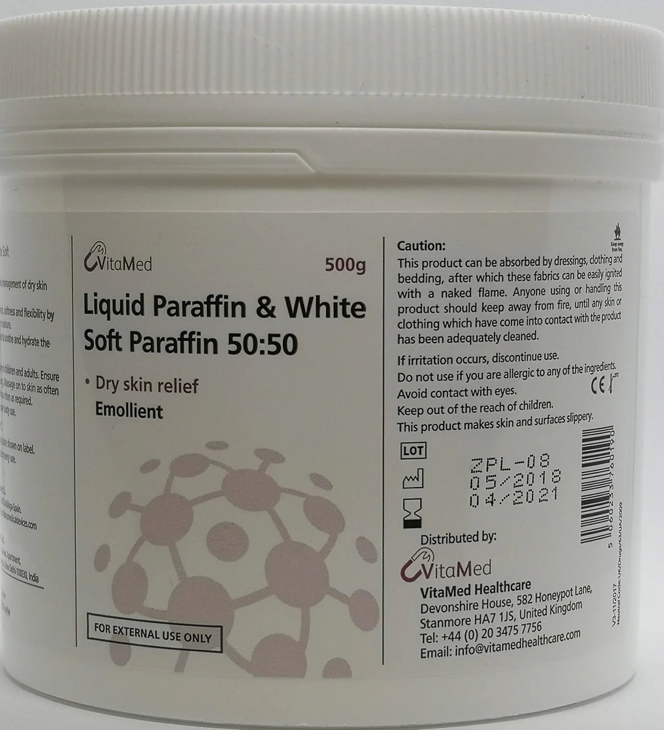 کرم پارافین مایع و پارافین نرم سفید ویتامد 50:50، ظرف 500 گرمی