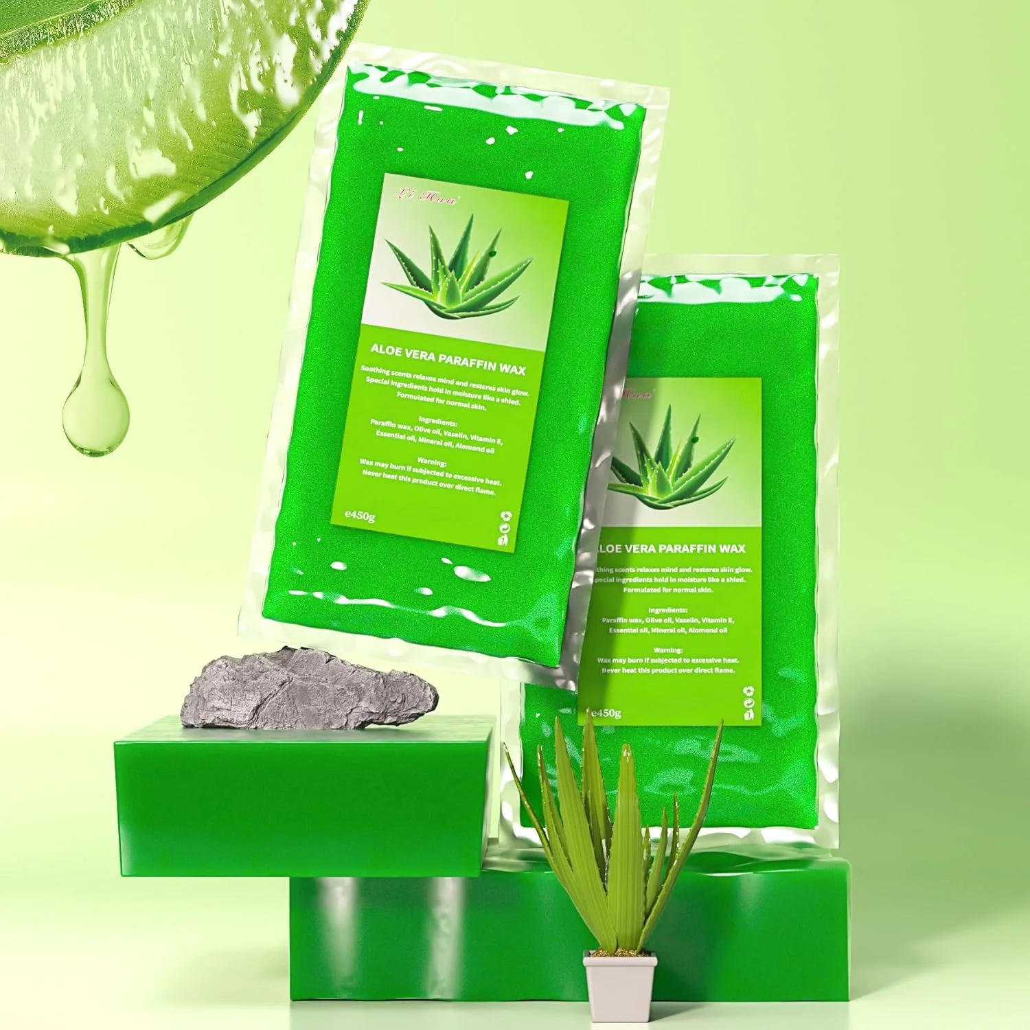 YAOBLUESEA بسته 6 عددی پارافین وکس، 2700 گرم وکس پارافین آلوئه ورا برای حمام پارافین دست و پا، تسکین دهنده خستگی عضلات، مرطوب کننده و مغذی