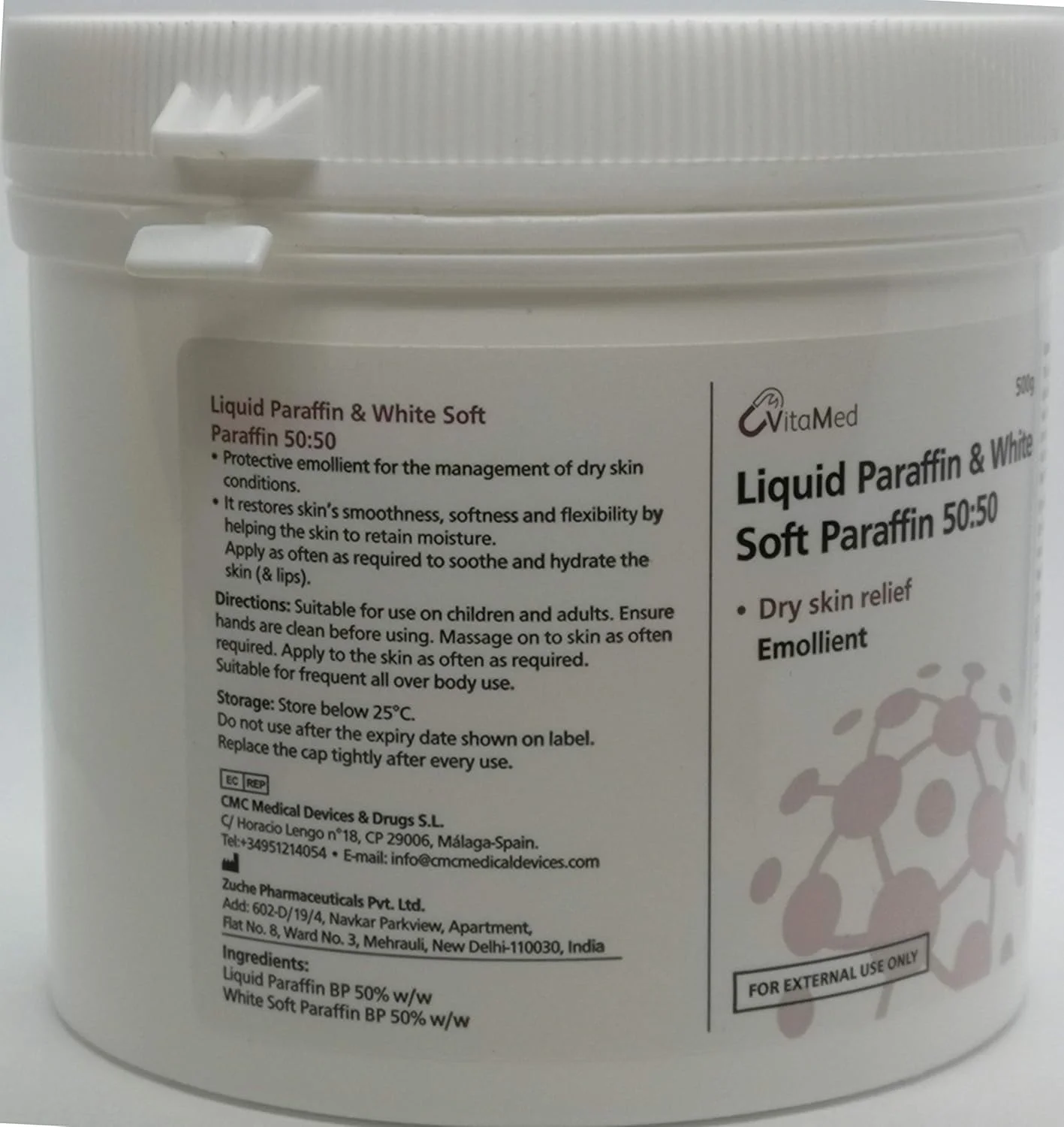 کرم پارافین مایع و پارافین نرم سفید ویتامد 50:50، ظرف 500 گرمی