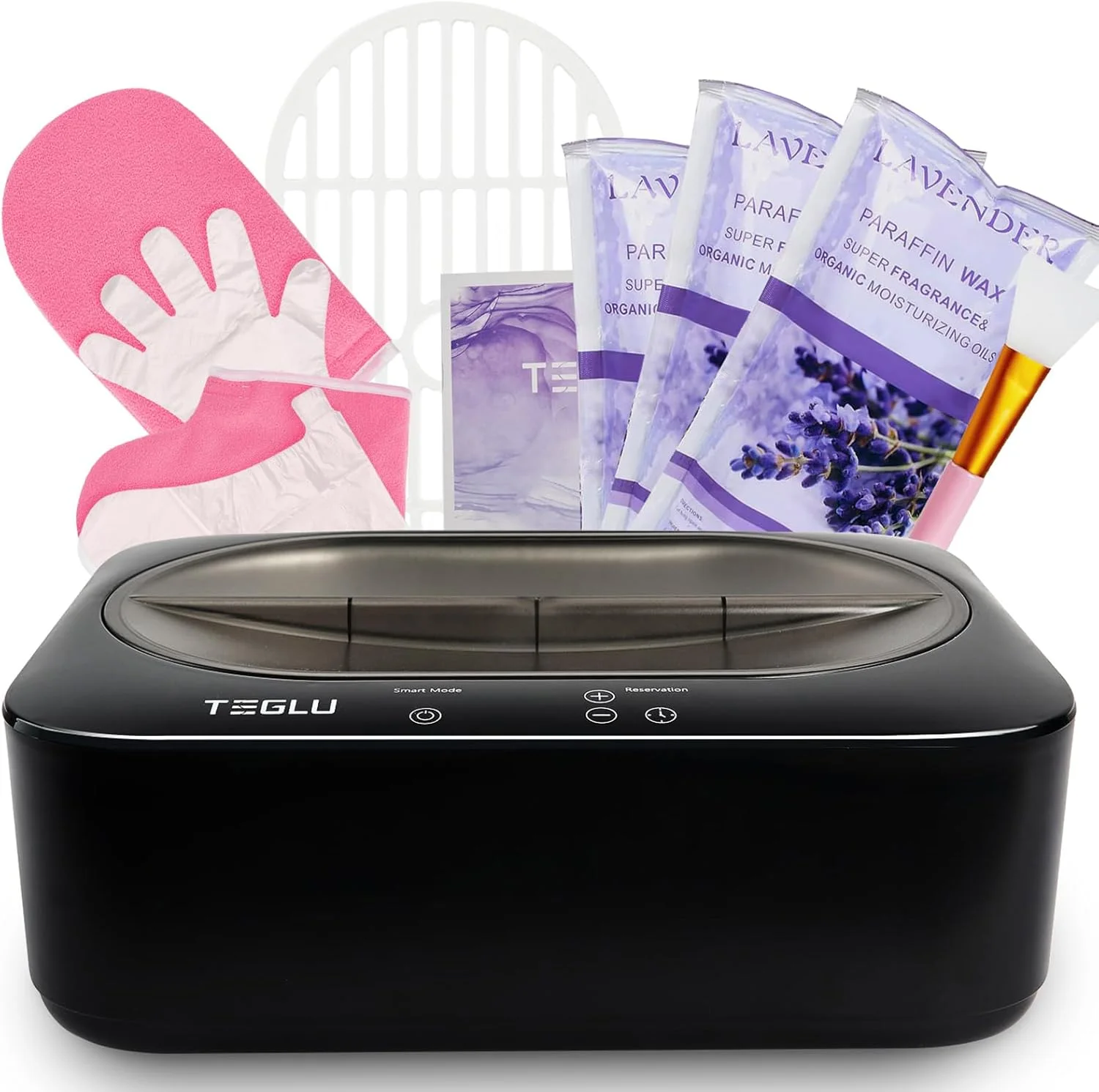 حمام پارافین تگلو 2025 برای دست و پا 4 لیتری، کیت مرطوب کننده گرمکن پارافین با 3 بسته 450 گرمی پارافین برای اسپا دست و پا در خانه، دستگاه پارافین مشکی