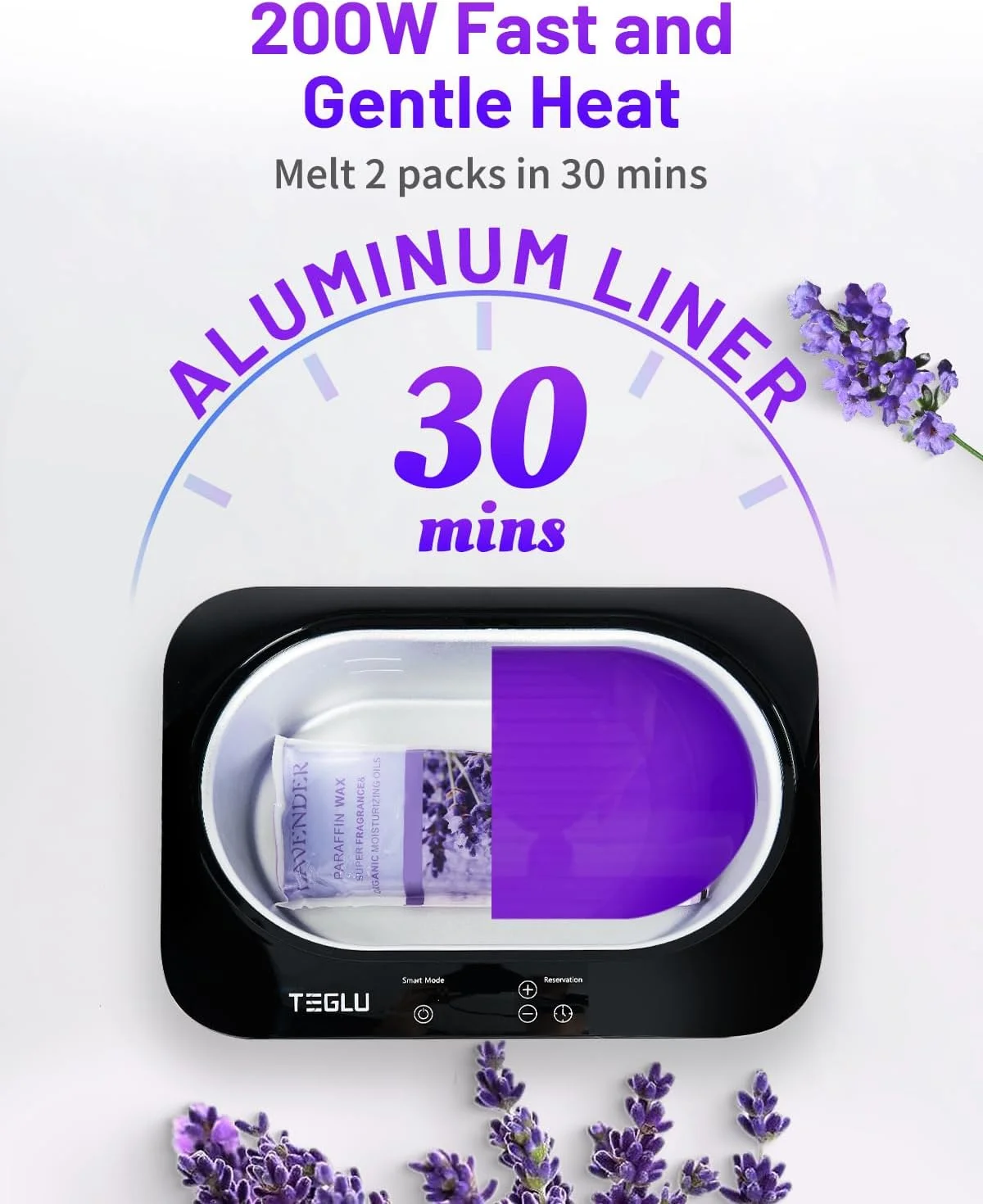 حمام پارافین تگلو 2025 برای دست و پا 4 لیتری، کیت مرطوب کننده گرمکن پارافین با 3 بسته 450 گرمی پارافین برای اسپا دست و پا در خانه، دستگاه پارافین مشکی