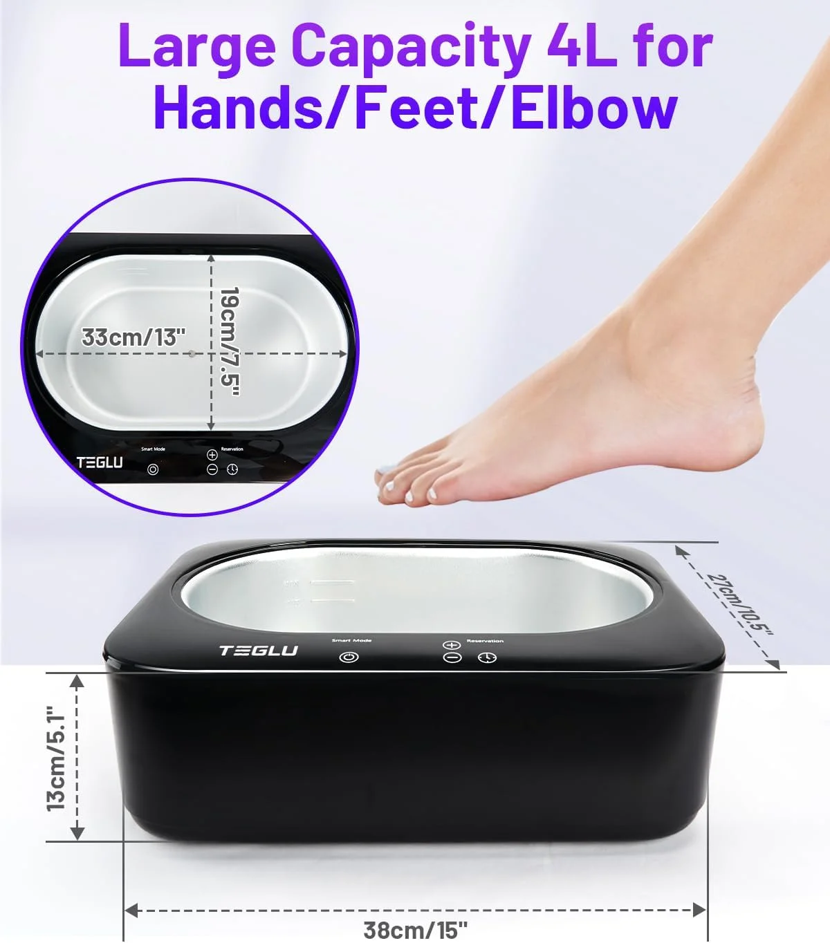 حمام پارافین تگلو 2025 برای دست و پا 4 لیتری، کیت مرطوب کننده گرمکن پارافین با 3 بسته 450 گرمی پارافین برای اسپا دست و پا در خانه، دستگاه پارافین مشکی