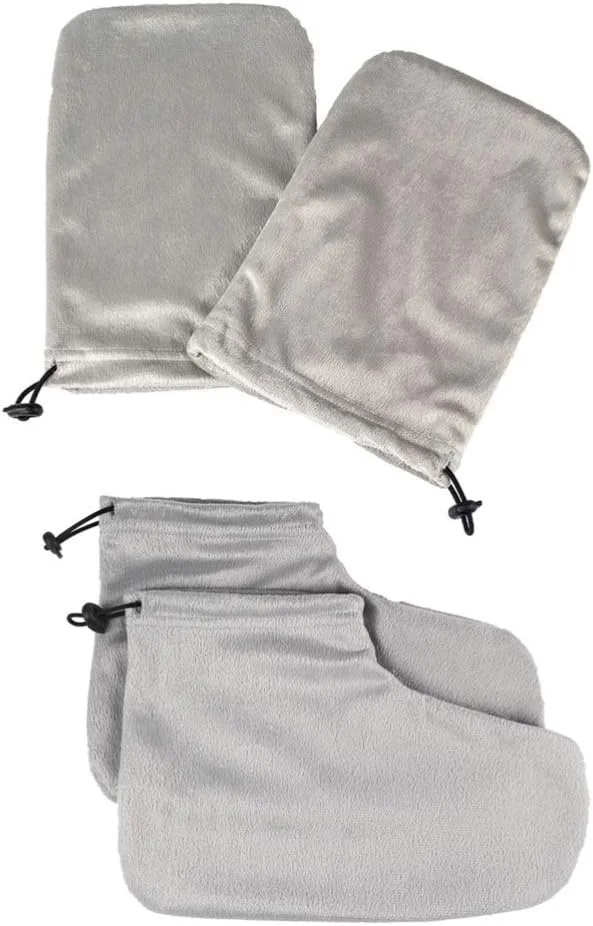 2 جفت روکش پارافین برای دست و پا، دستکش و پاپوش حمام پارافین برای درمان موم پارافین، خاکستری