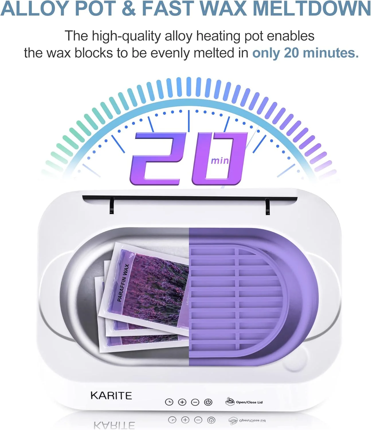 دستگاه موم پارافین KARITE برای دست و پا با درب بازشو خودکار، حمام پارافین، ذوب سریع موم در 20 دقیقه، کنترل دقیق دما، گرم کننده پارافین 4500 میلی لیتری با 8 بسته پرکننده دستگاه موم پارافین KARITE برای دست و پا با درب بازشو خودکار، حمام پارافین، ذوب سریع موم در 20 دقیقه، کنترل دقیق دما، گرم کننده پارافین 4500 میلی لیتری با 8 بسته پرکننده