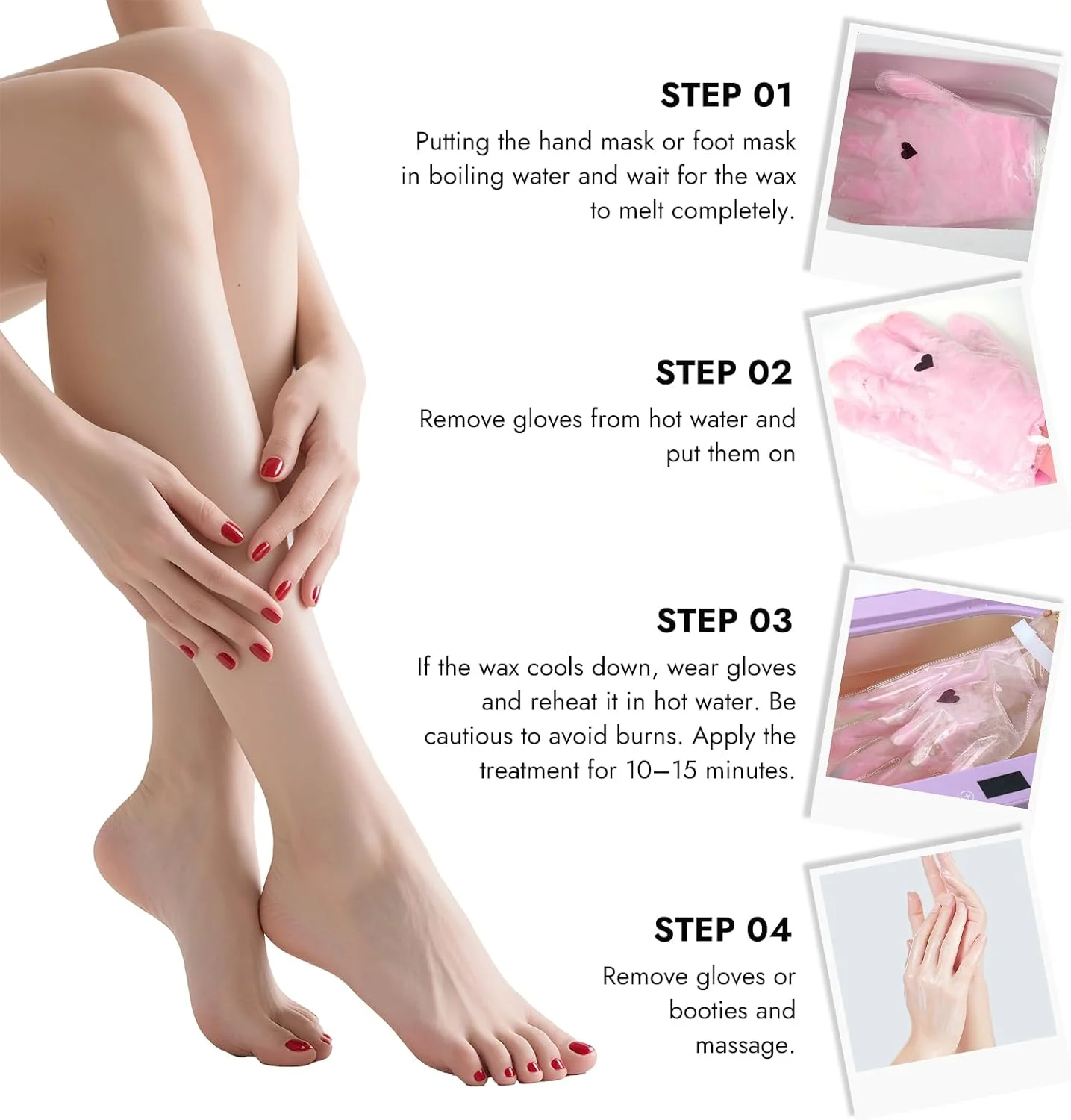 ماسک پارافین دست و ماسک پارافین پا، 1 جفت از هر کدام، دستکش های مرطوب کننده برای نرم کردن دست ها و پاها در 10 دقیقه (قرمز) ماسک پارافین دست و ماسک پارافین پا، 1 جفت از هر کدام، دستکش های مرطوب کننده برای نرم کردن دست ها و پاها در 10 دقیقه (قرمز)