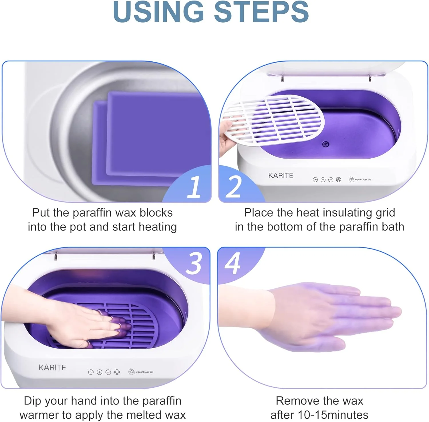 دستگاه موم پارافین KARITE برای دست و پا با درب بازشو خودکار، حمام پارافین، ذوب سریع موم در 20 دقیقه، کنترل دقیق دما، گرم کننده پارافین 4500 میلی لیتری با 8 بسته پرکننده دستگاه موم پارافین KARITE برای دست و پا با درب بازشو خودکار، حمام پارافین، ذوب سریع موم در 20 دقیقه، کنترل دقیق دما، گرم کننده پارافین 4500 میلی لیتری با 8 بسته پرکننده