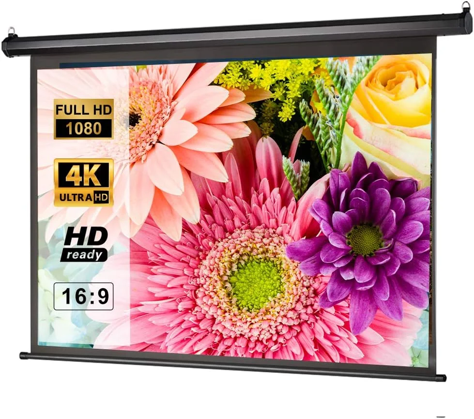 پرده نمایش پروژکتور دستی 100 اینچی ZUEDA با نسبت تصویر 16:9، پرده نمایش جمع شونده با قفل خودکار برای سینمای خانگی، ارائه اداری مدرسه، پرده نمایش فیلم قابل نصب روی دیوار/سقف