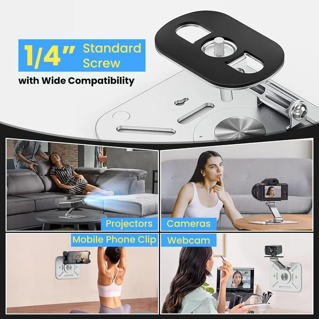 پایه پروژکتور ZORBES® پایه آلیاژ آلومینیوم با قابلیت چرخش 360 درجه، نگهدارنده پروژکتور رومیزی با بازوی تاشو، پیچ جهانی 1/4 اینچی، پایه رومیزی پروژکتور