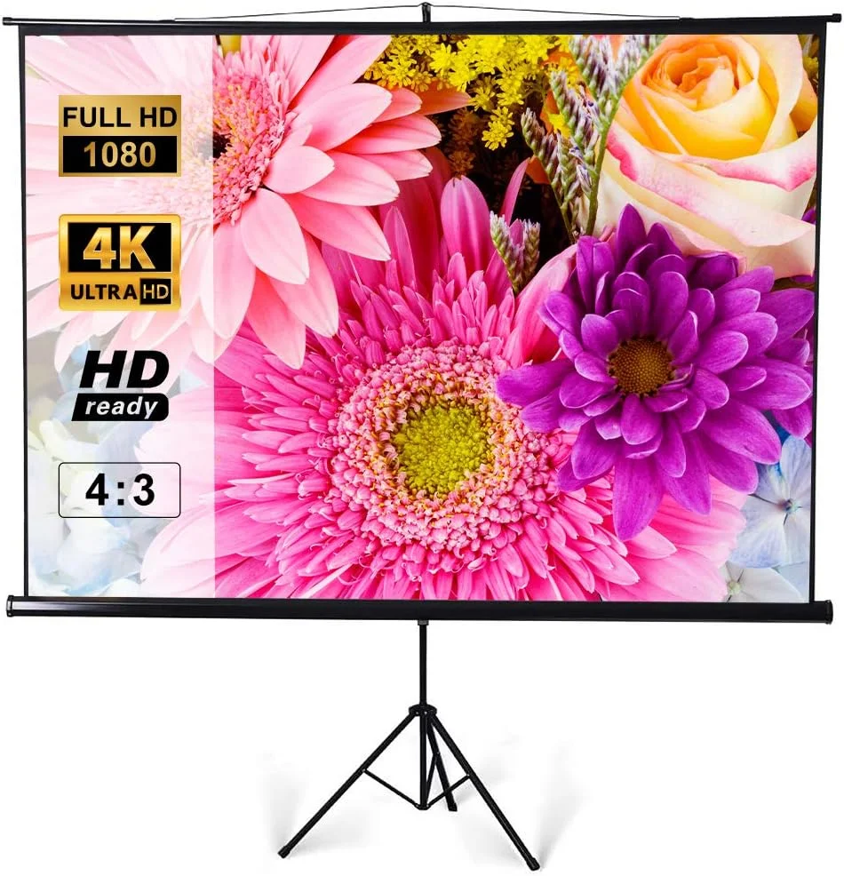 پرده نمایش پروژکتور سه پایه ZUEDA با پایه، بزرگ 120 اینچ 4:3 3D 4K HD، پرده نمایش قابل حمل برای سینما، تئاتر، کلاس مدرسه، دفتر کار خانگی، فضای باز و سرپوشیده
