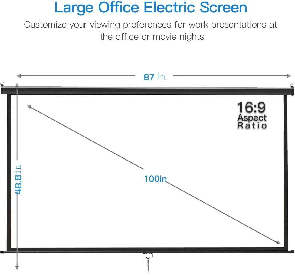 پرده نمایش پروژکتور دستی 100 اینچی ZUEDA با نسبت تصویر 16:9، پرده نمایش جمع شونده با قفل خودکار برای سینمای خانگی، ارائه اداری مدرسه، پرده نمایش فیلم قابل نصب روی دیوار/سقف