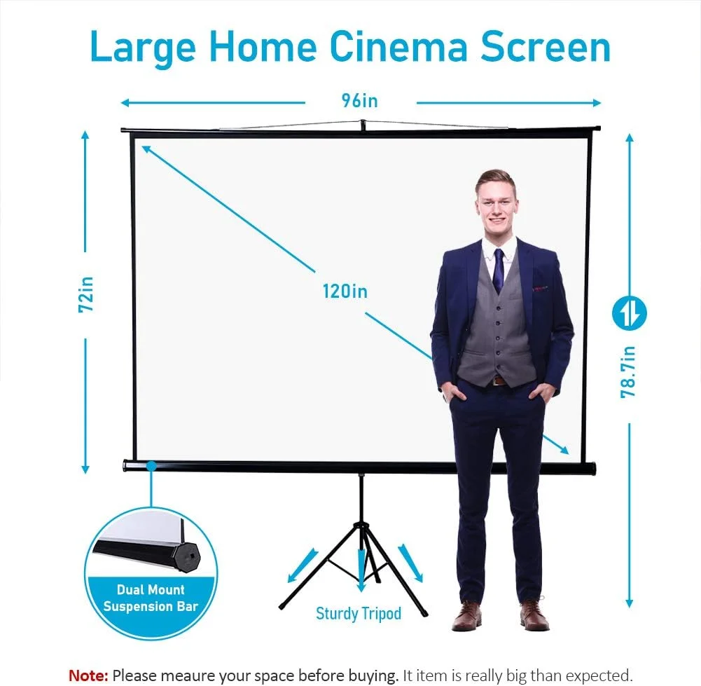 پرده نمایش پروژکتور سه پایه ZUEDA با پایه، بزرگ 120 اینچ 4:3 3D 4K HD، پرده نمایش قابل حمل برای سینما، تئاتر، کلاس مدرسه، دفتر کار خانگی، فضای باز و سرپوشیده
